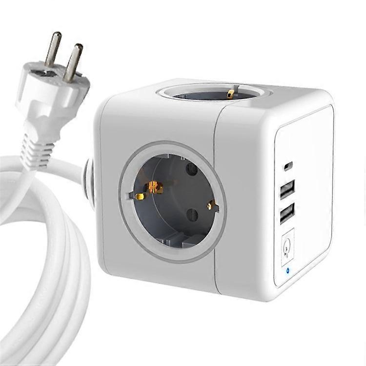 sk-01 Cube Power Socket Converter Smart Multifunction Wired EU Plug Power Strip with USB / Type-C Ports (Grey)
