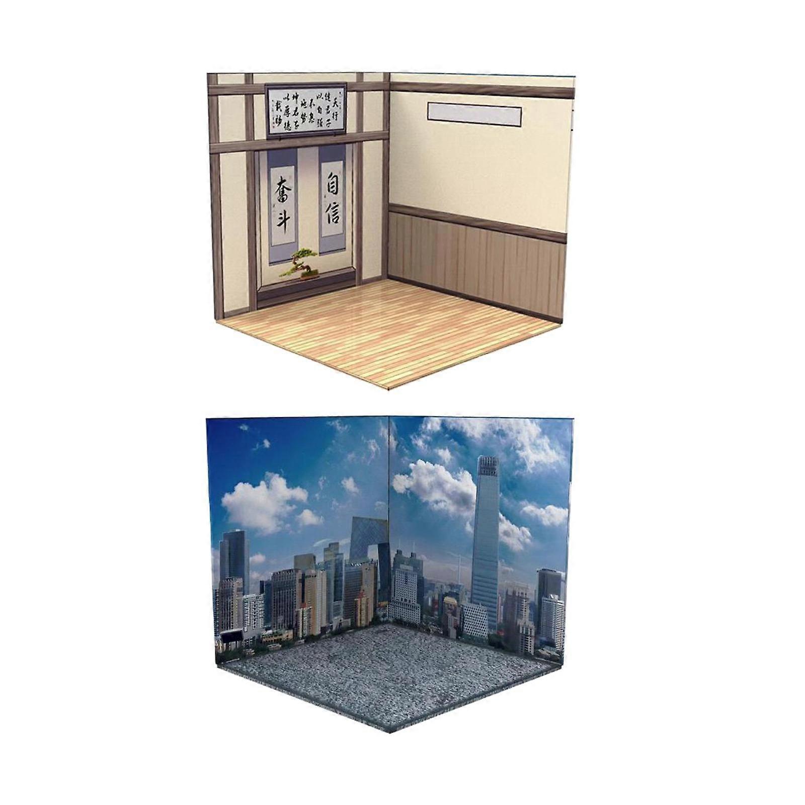 2x 1:12 Achtergrond Scène Display Achtergrond Diorama Lay-out Kast Showcase voor