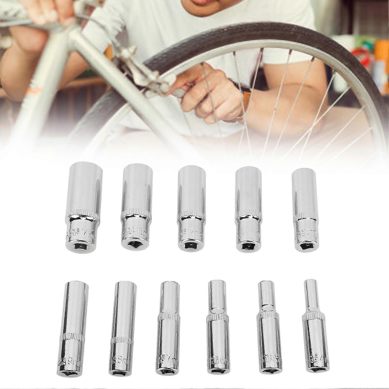 11 Pieces Extended Sockets 1/4 Inch Hex Socket Chrome Vanadium Steel 6 Point Deep Socket Set 4‑14MM 