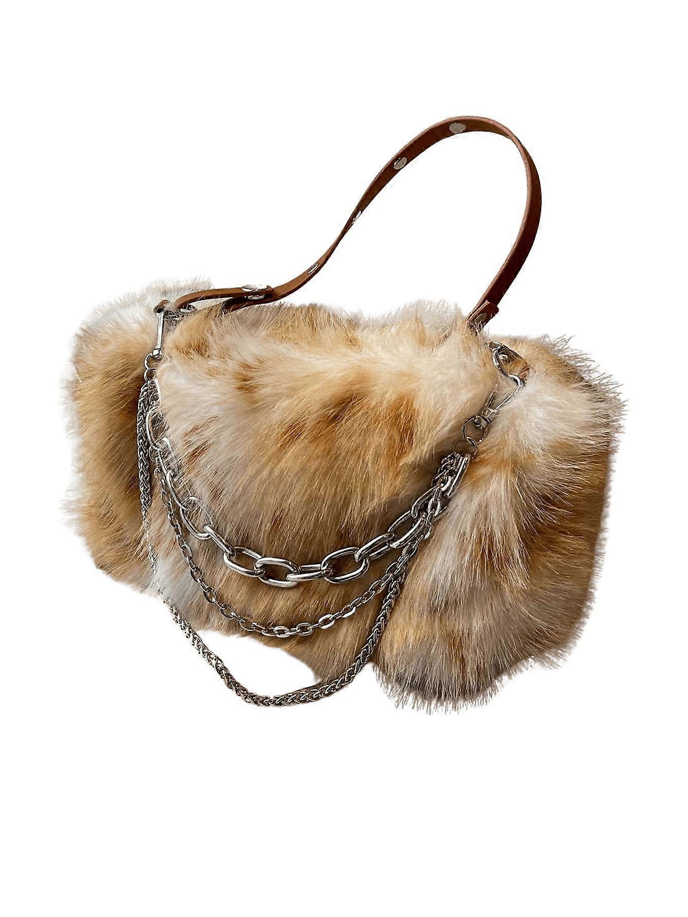 Women's Faux Fur Hobo Bag Top Handle Plush Shoulder Handbag Fuzzy Square Purse for Everyday Use Ref: 4070