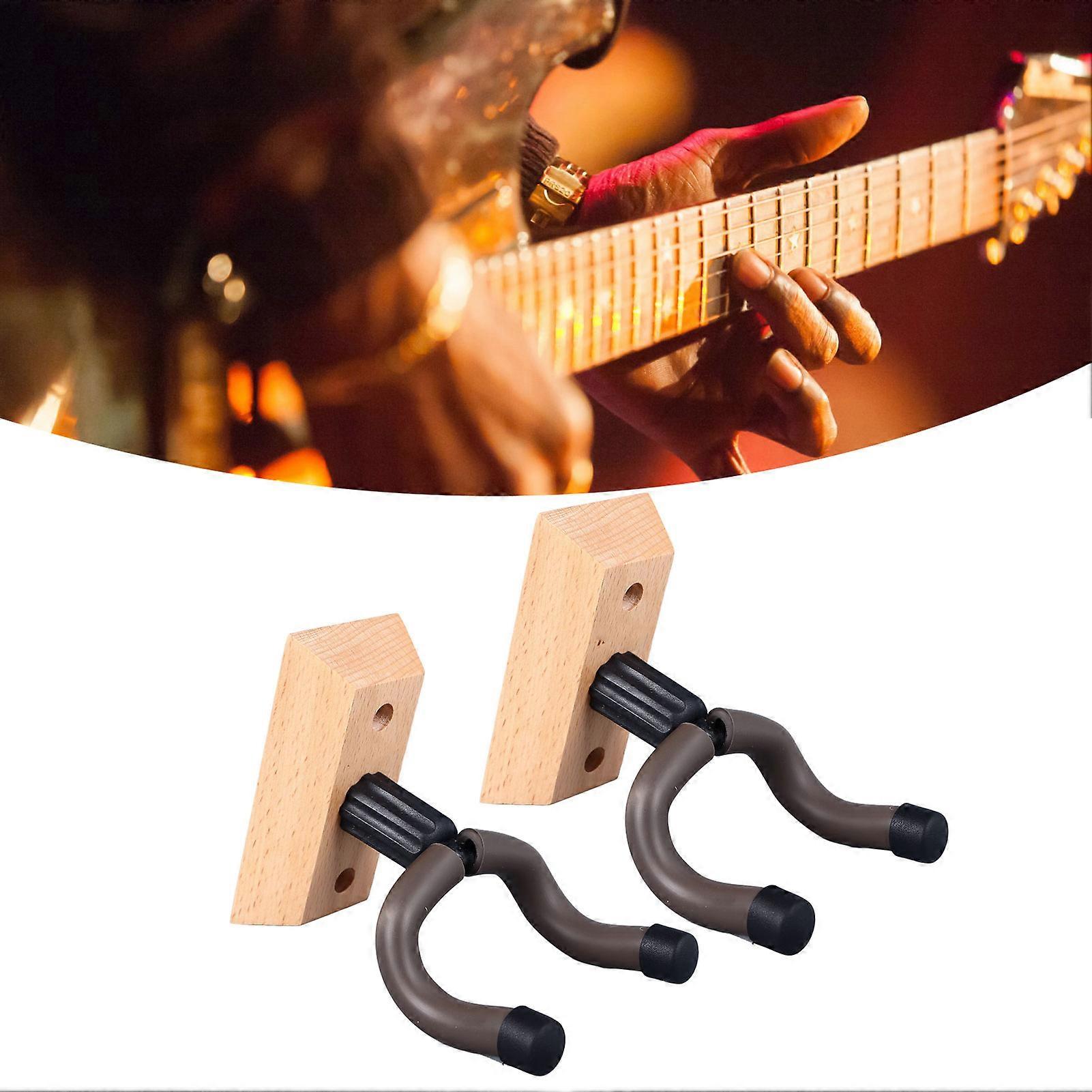 2PCS Guitar Wall Mount Hooks Solid Wood Metal with 5 Picks