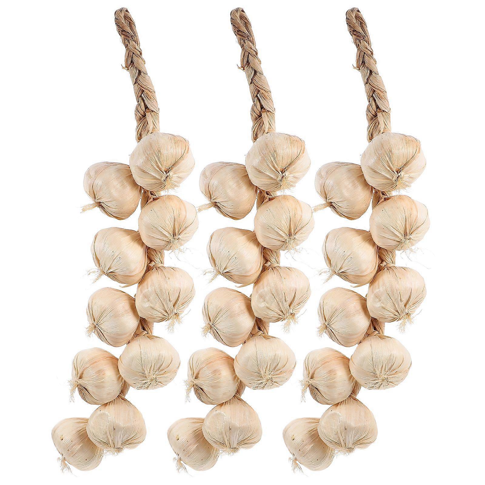 3Pcs Artificial Garlic Strings Simulated Garlic Strings Farmhouse Photo Props