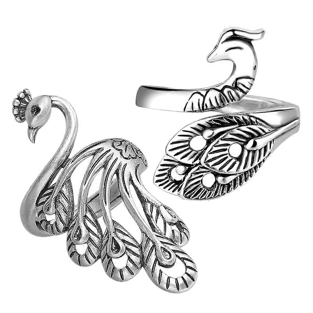 Crochet Loops Rings Professional Knitting Ring Sewing Threader Crafting Tools Silver Peacock Shape 2Pcs