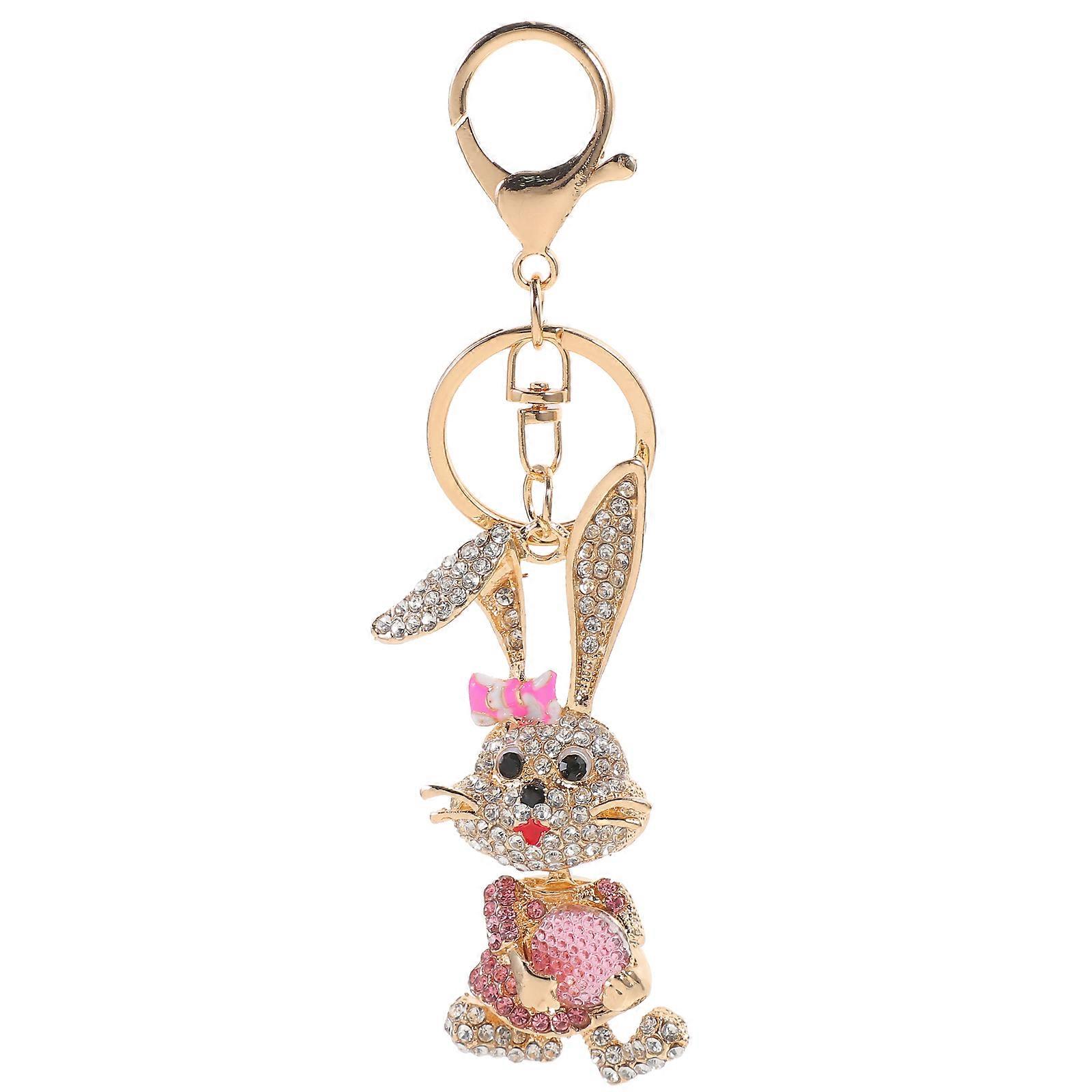 Fancy Keychain Rabbit Keyring For Party Decoration Pink Zinc Alloy Car Key Decor 1Pair
