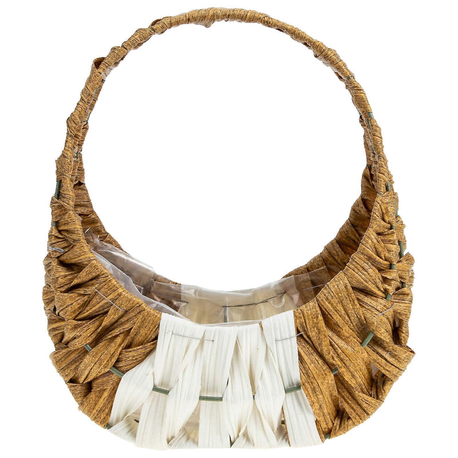 Simulation Rattan Basket Flower Arrangement Office Use 28x23cm Brown Plastic Material 1Pack