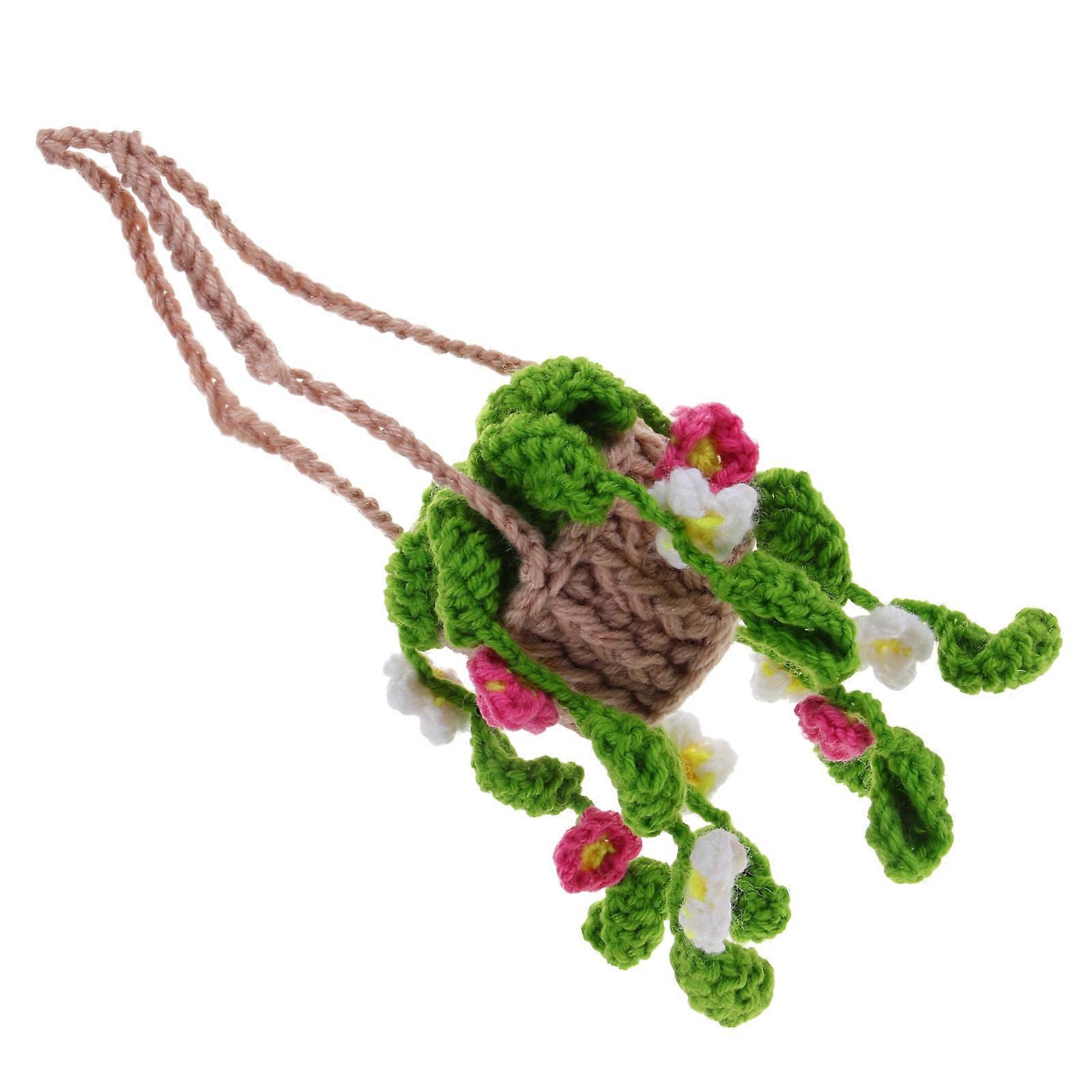 Crochet Hanging Plant Car Ornament, Handcrafted Knitted Decoration for Rearview Mirror, Stylish and Elegant Dashboard Accessory with Easy Installation