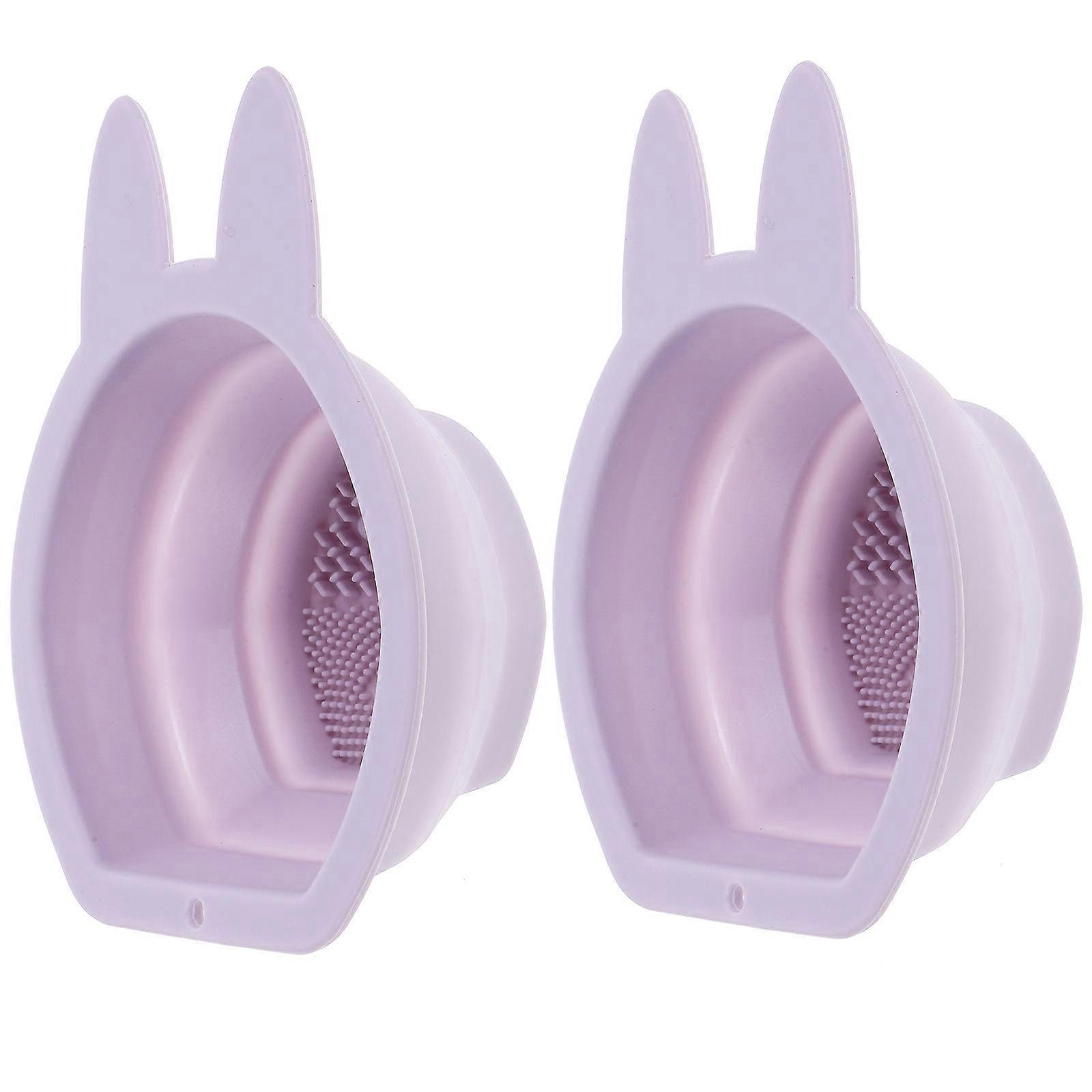 Silicone Makeup Brush Cleaner Bunny Shaped Folding Design For Household Bathroom Daily Use 2Set