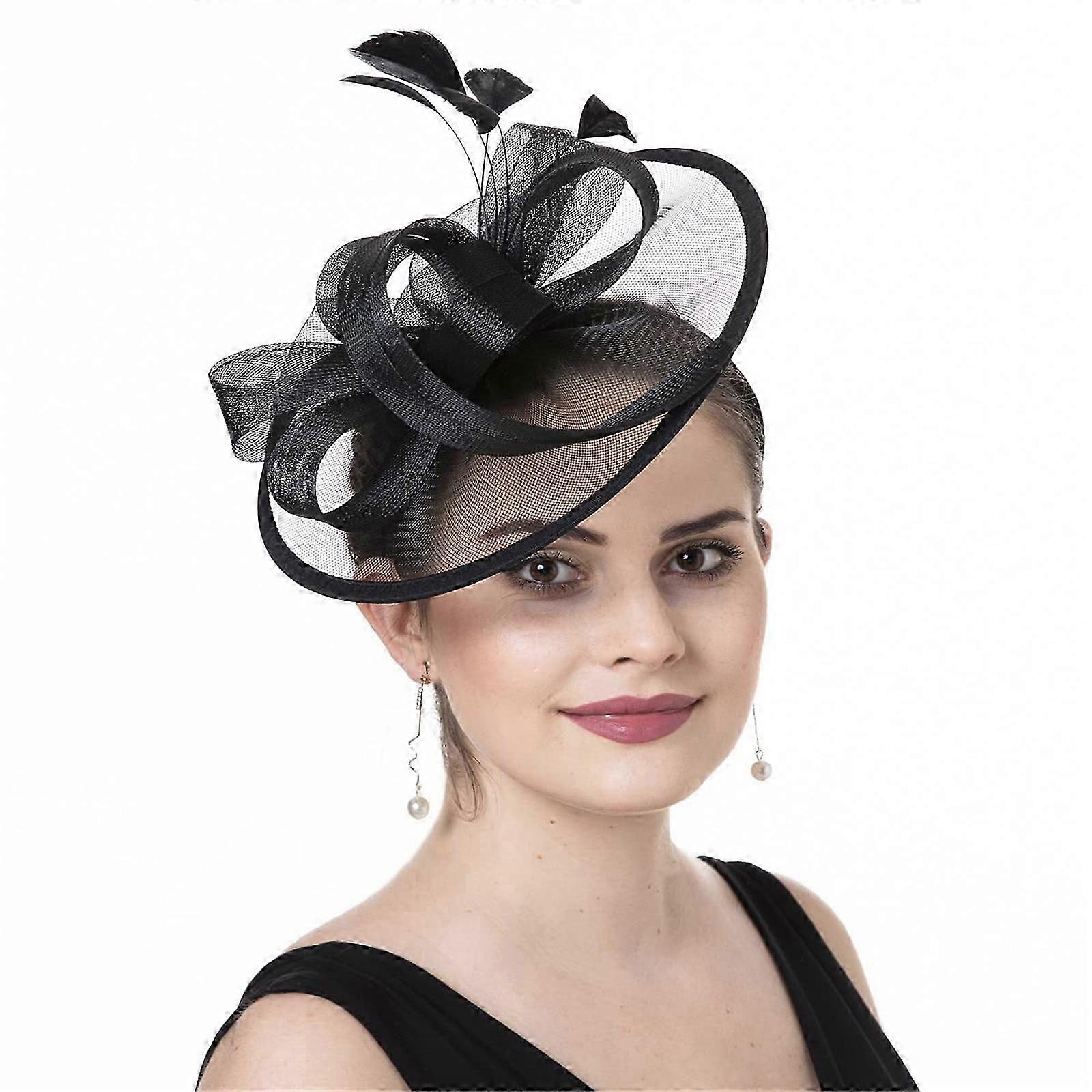 Multipurpose Fascinator with Headbands and Hair Clip For Women Feather Hair Ornament for Concerts Celebrations rose red