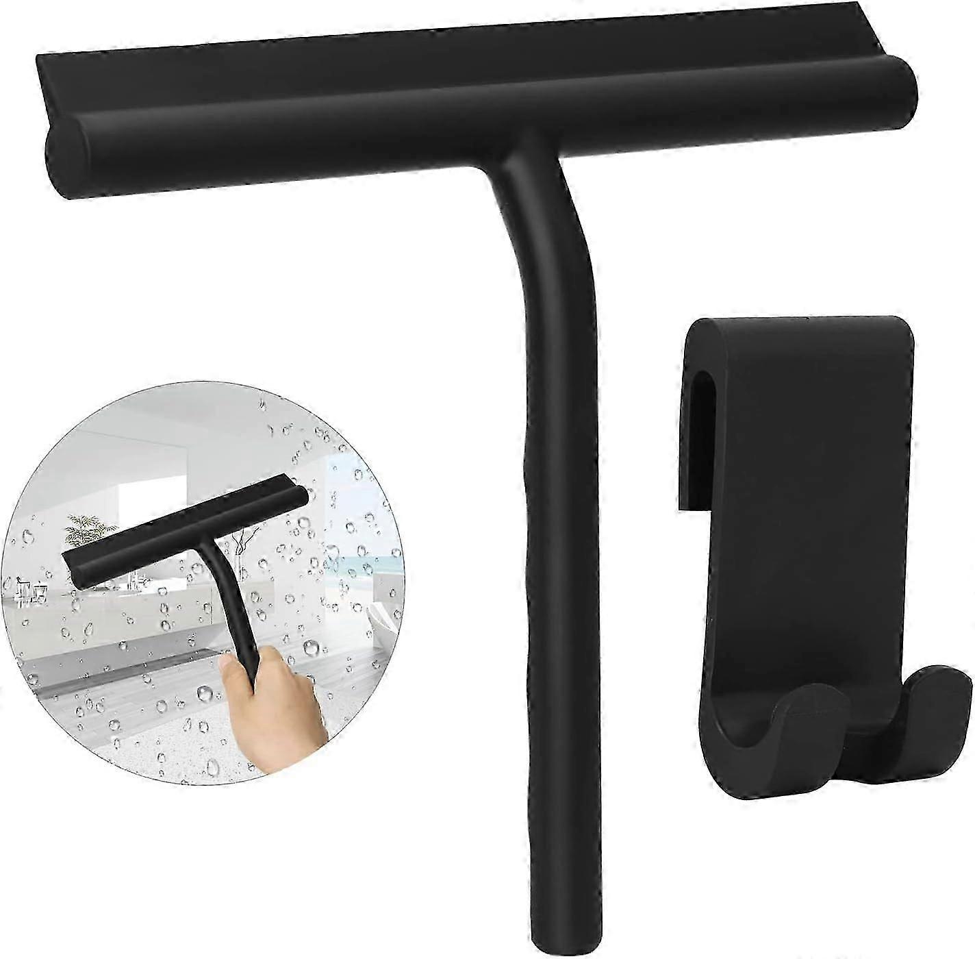 Silicone Shower Squeegee - Hooked Squeegee for Bathroom and More (Black)