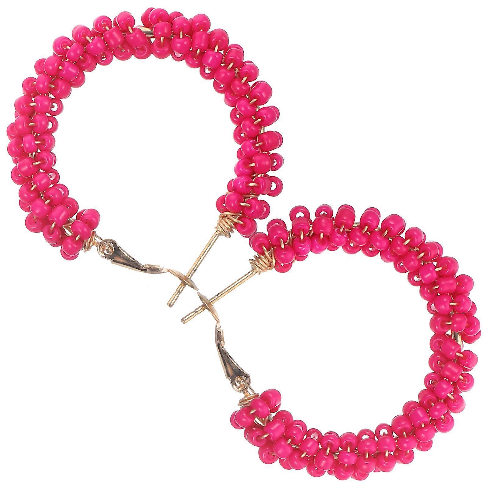 Colorful Beads Dangle Earrings for Women Boho Style Rosy Color 3.50X3.50X0.60cm Ethnic Jewelry 1 Pair