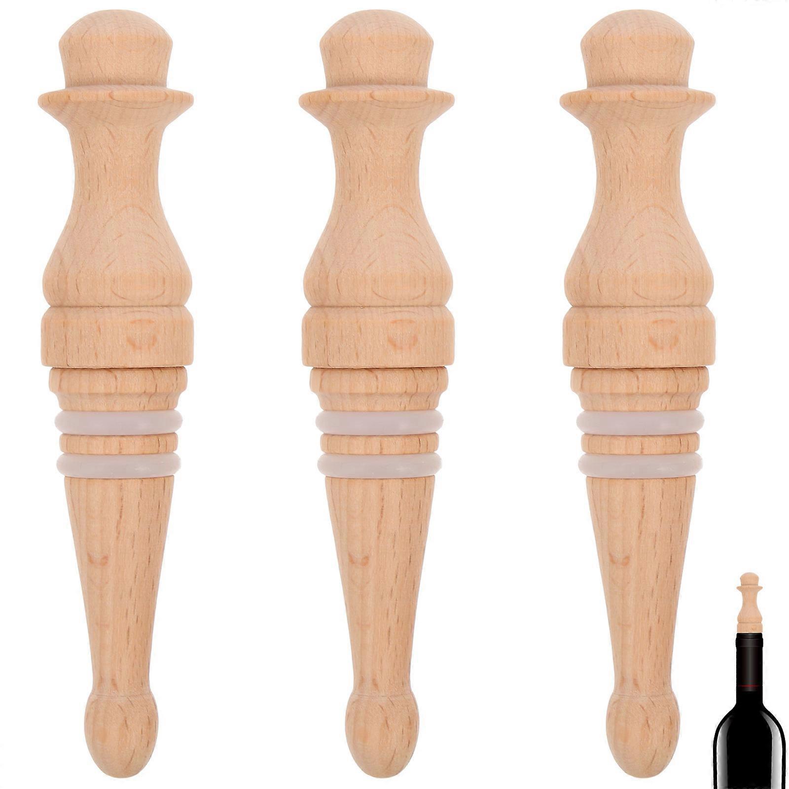 Beverage Bottle Stopper Wood Corks Party Simple Design Cylindrical Shape Maintain Freshness 3Set