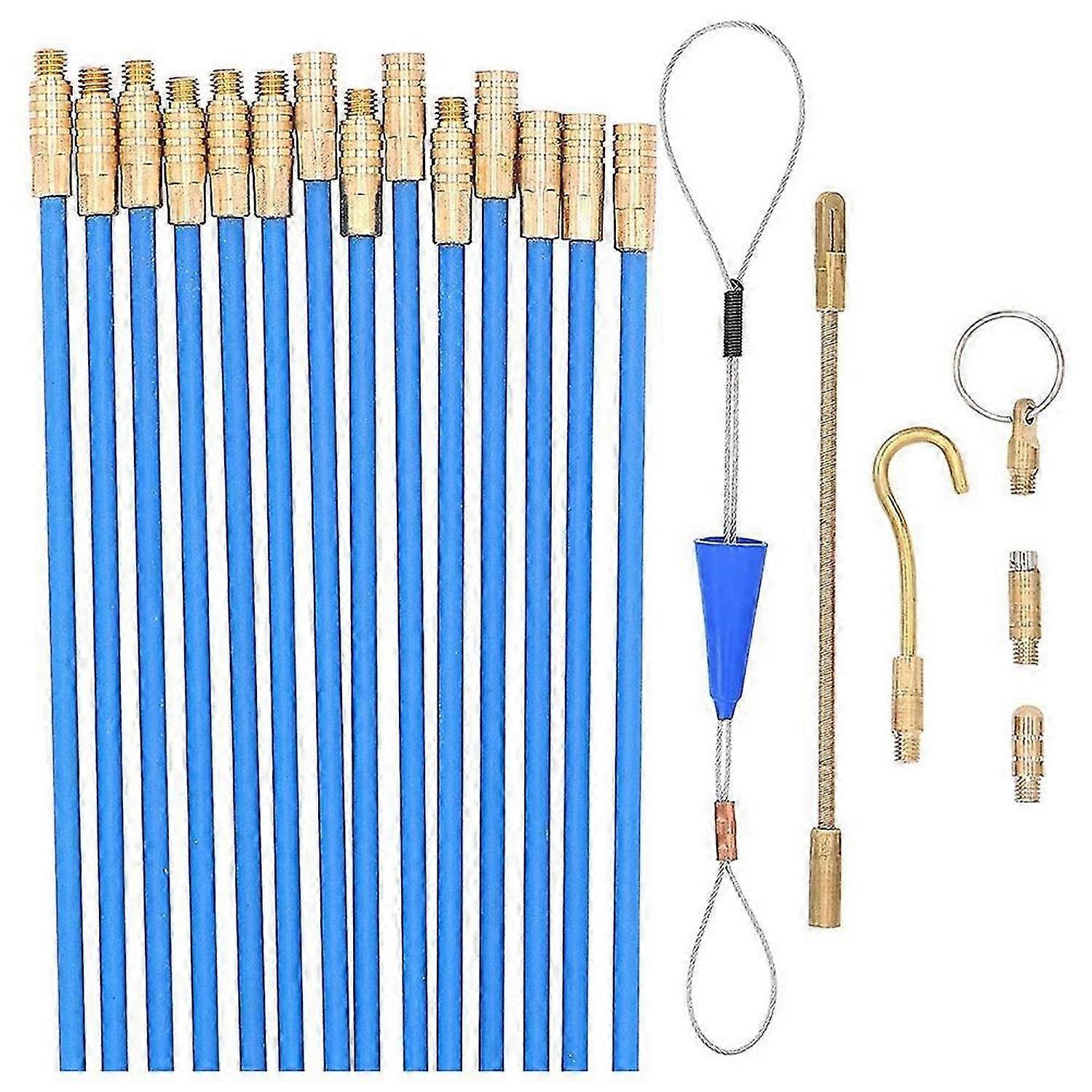 Fiberglass Fish Tape Cable Rods,Electrical Wire Running Push/Pull Kit with Hook and Hole Kit in Tran