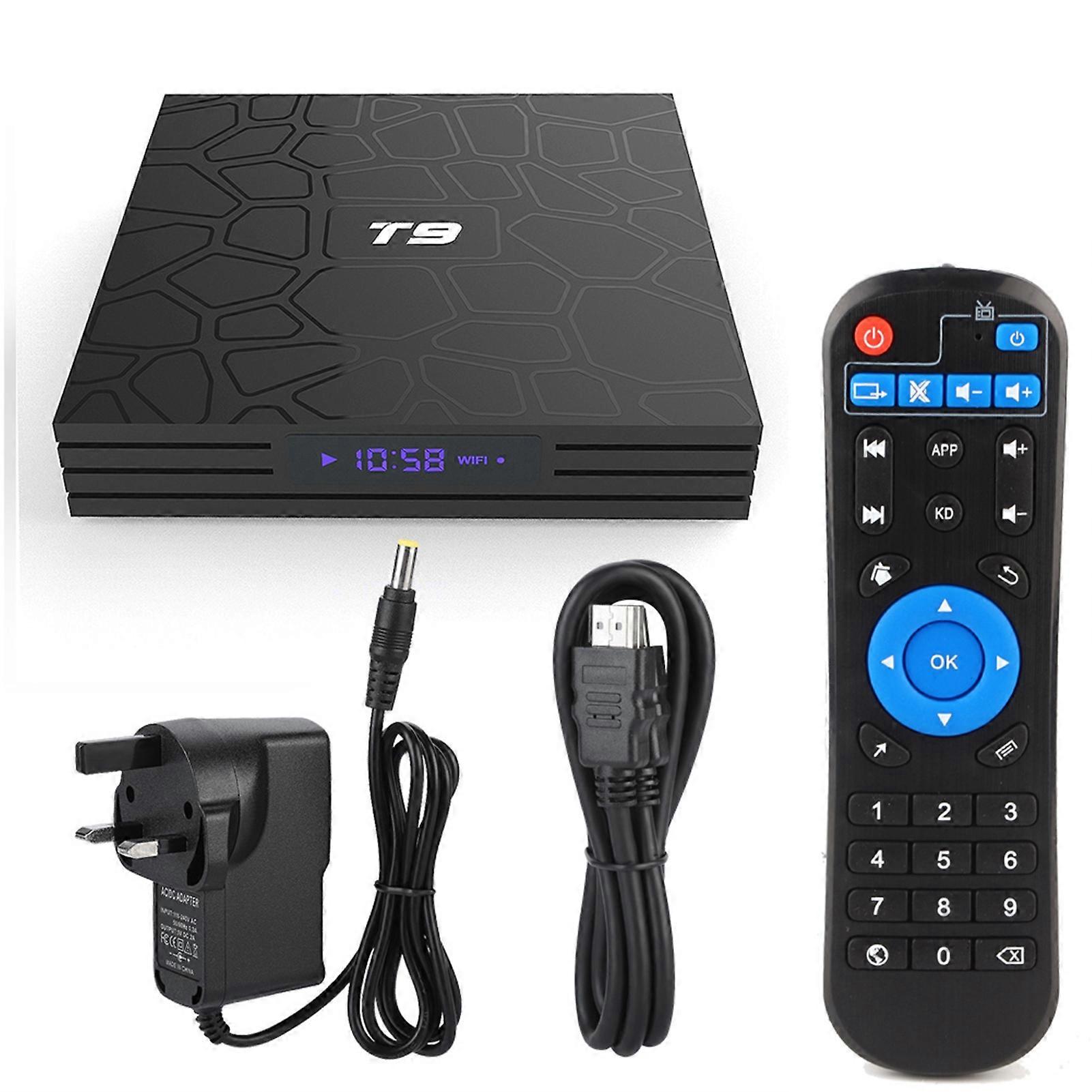 T9 RK3318 بلوتوث 64 جيجابايت تي في بوكس 4K ترميز فيديو TV Box لنظام Android 9.0 (110-240 فولت)