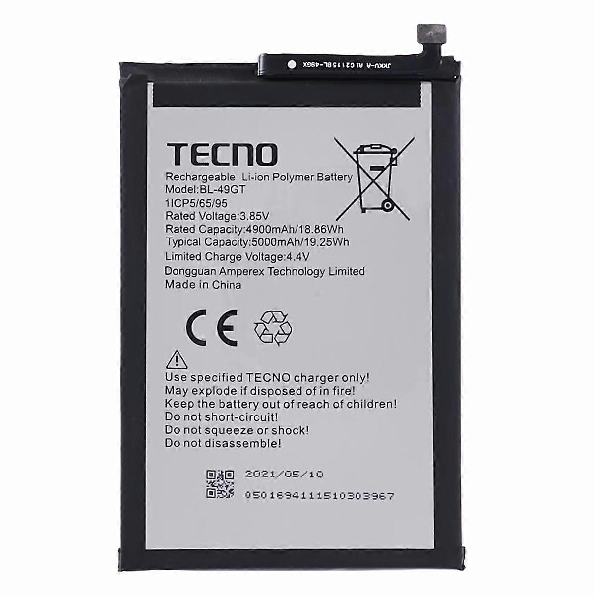 For TECNO Camon 17 4G 3.85V 4900mAh Li-Ion Polymer Battery Assembly Part (Encode: BL-49GT)