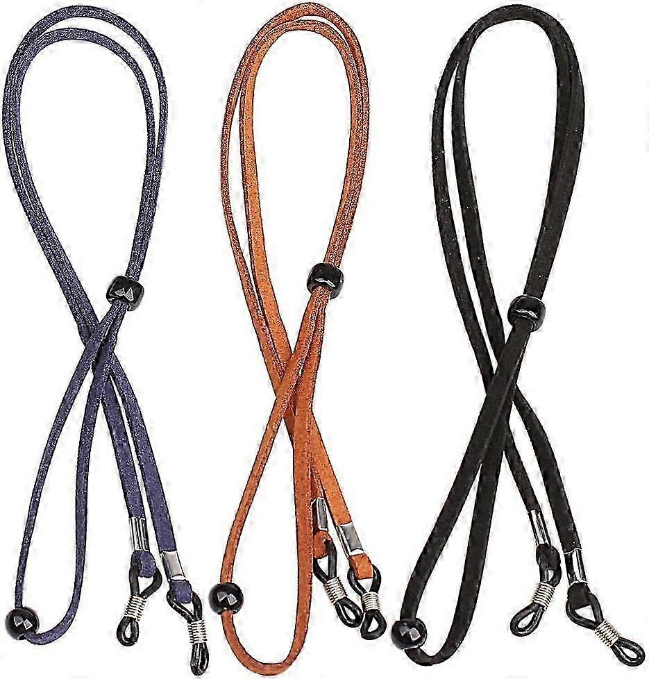 3-pack leather eyewear straps, suitable for various eyewear, adjustable eyeglass cords, unisex design, anti-lost feature, 70cm long