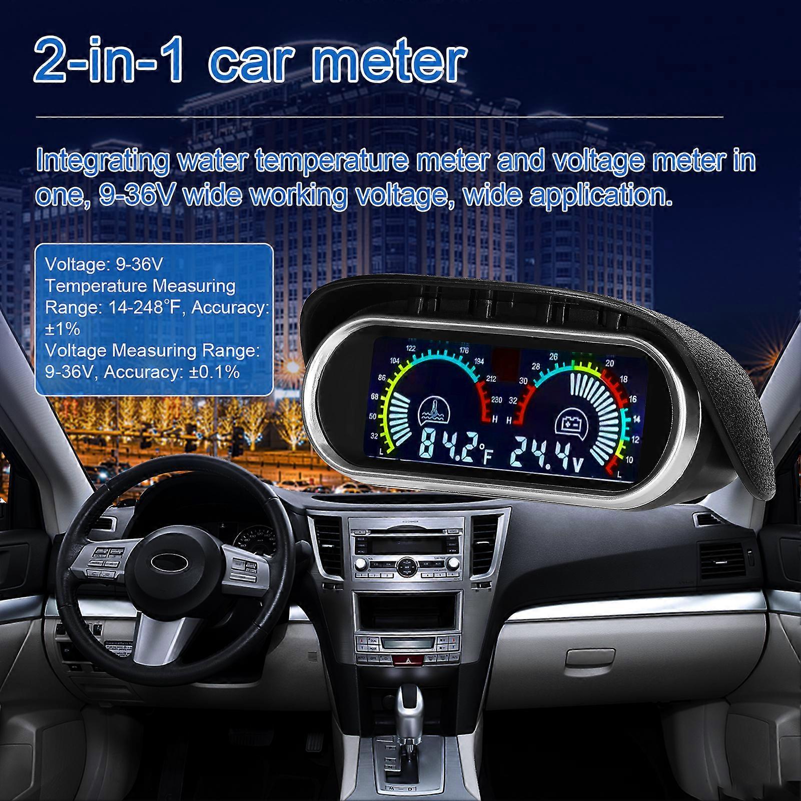 2 in 1 Universal Car Digital Gauge Water Temperature Voltage Gauge Voltmeter 9-36V with 1/8NPT Sensor Fahrenheit/℉  Display for Car Truck SUV RV