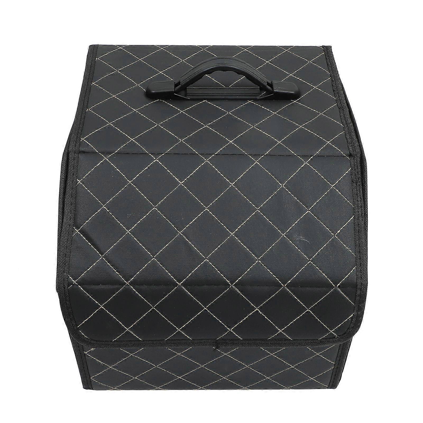 PU Foldable Car Trunk Storage Box with Stitching – Compact Auto Organizer Container for Travel and Camping Use