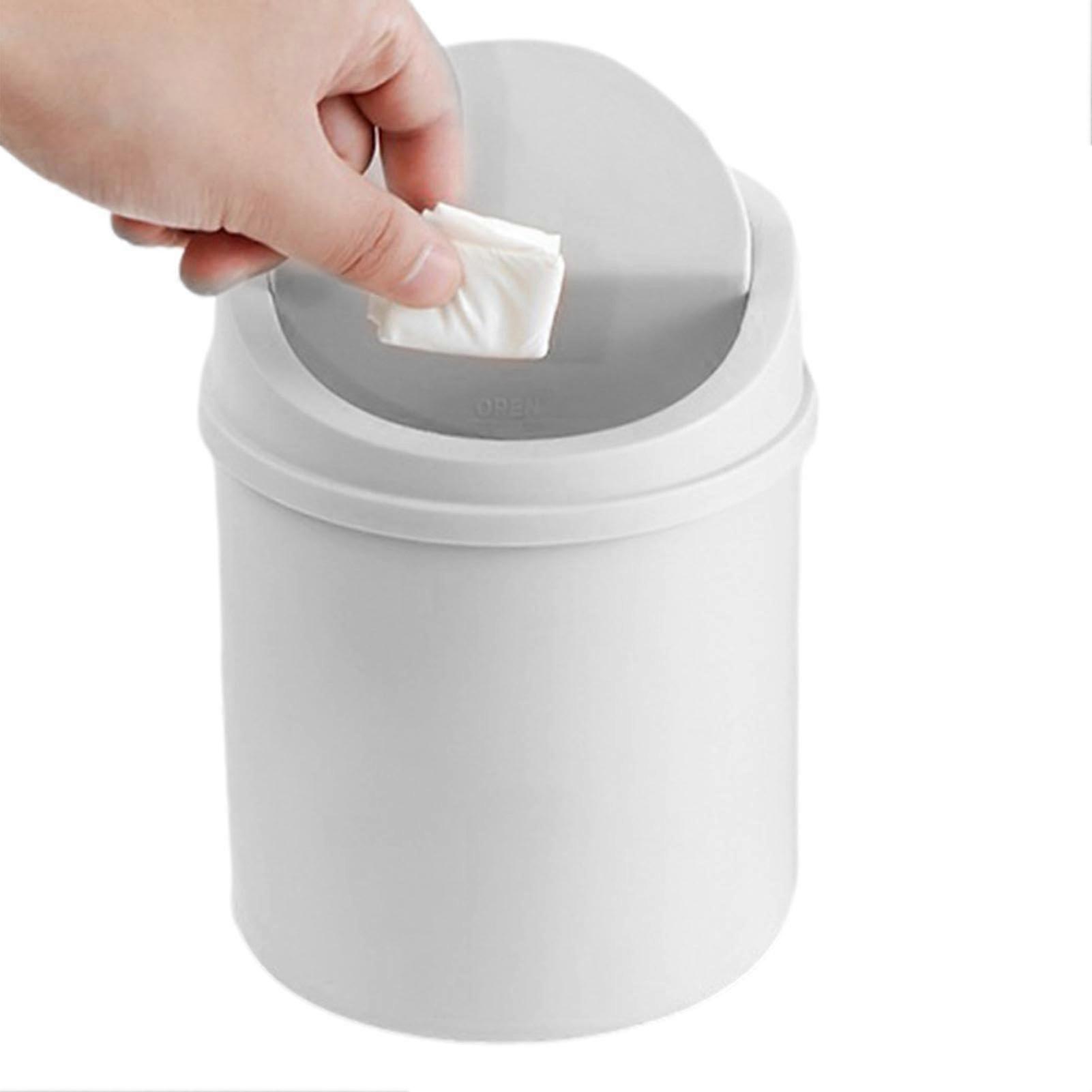 Desktop Rubbish Bin with Lid - Grey Plastic Table Waste Bin, Cute Waste Paper Basket for Office or Home Use