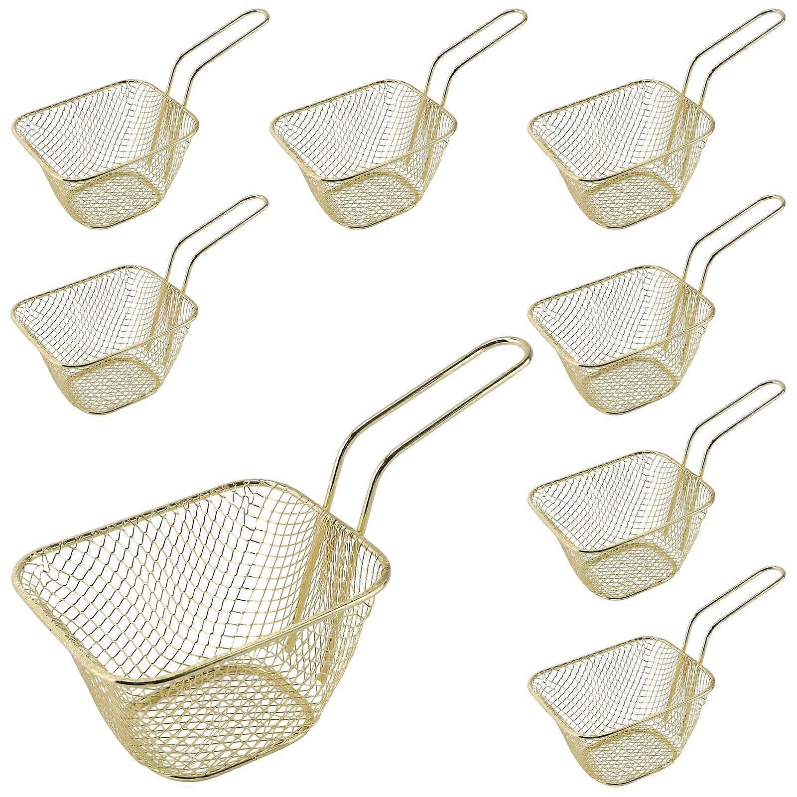 Pack of 8 Frying Baskets, Small Gold, Metal Chips Basket with Handle, Mini Chip Baskets for Serving