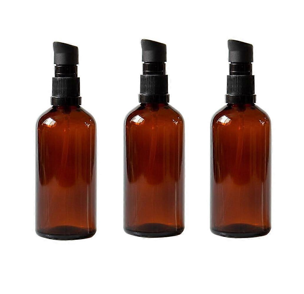 Amber Glass Lotion Bottles 3 x 100ml Refillable Pump Dispenser Containers for Cosmetic Makeup Aromatherapy Skin Care