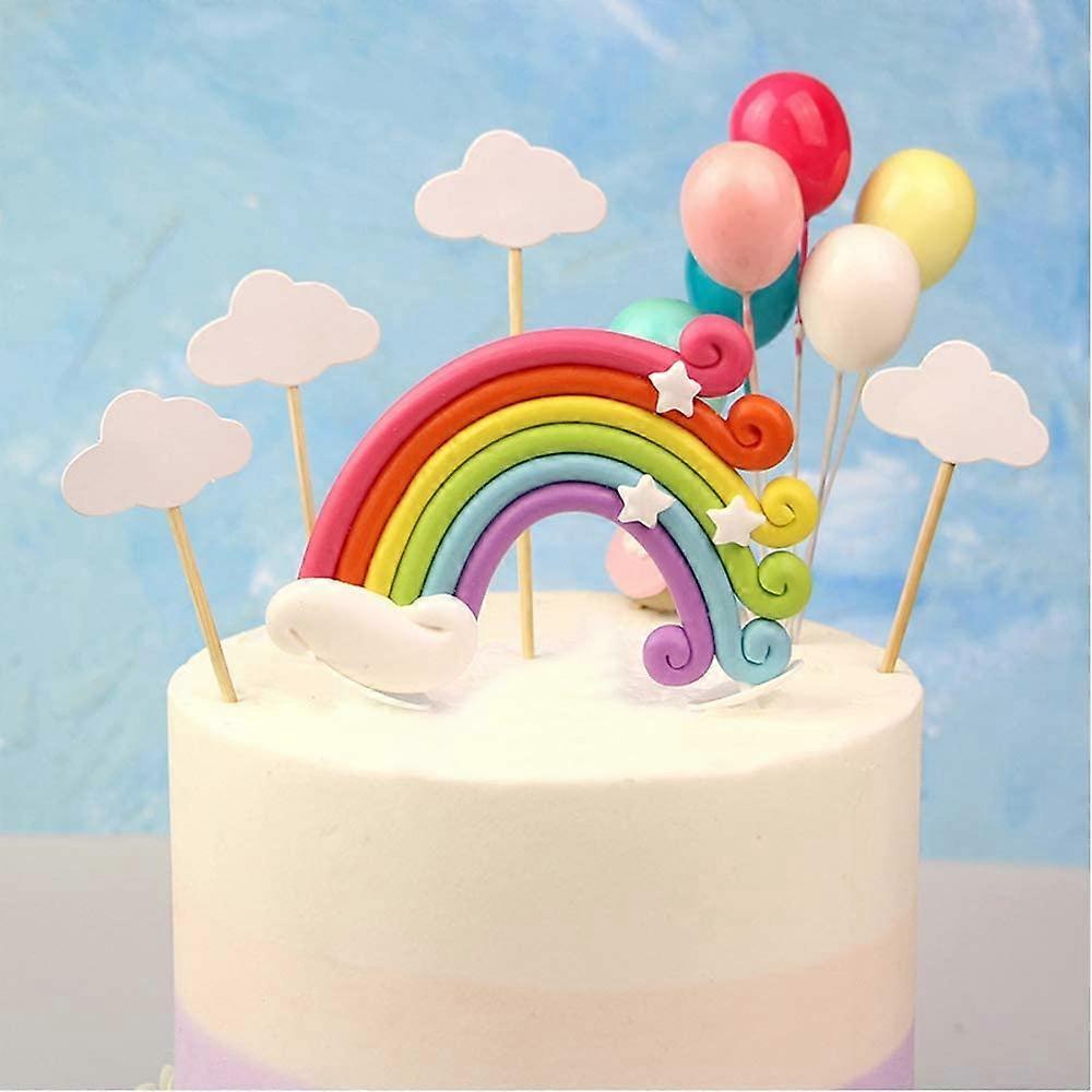 Rainbow Cake Decorations Pack of 12, Colorful Birthday Cake Toppers for Kids, Non-Toxic, Soft Material