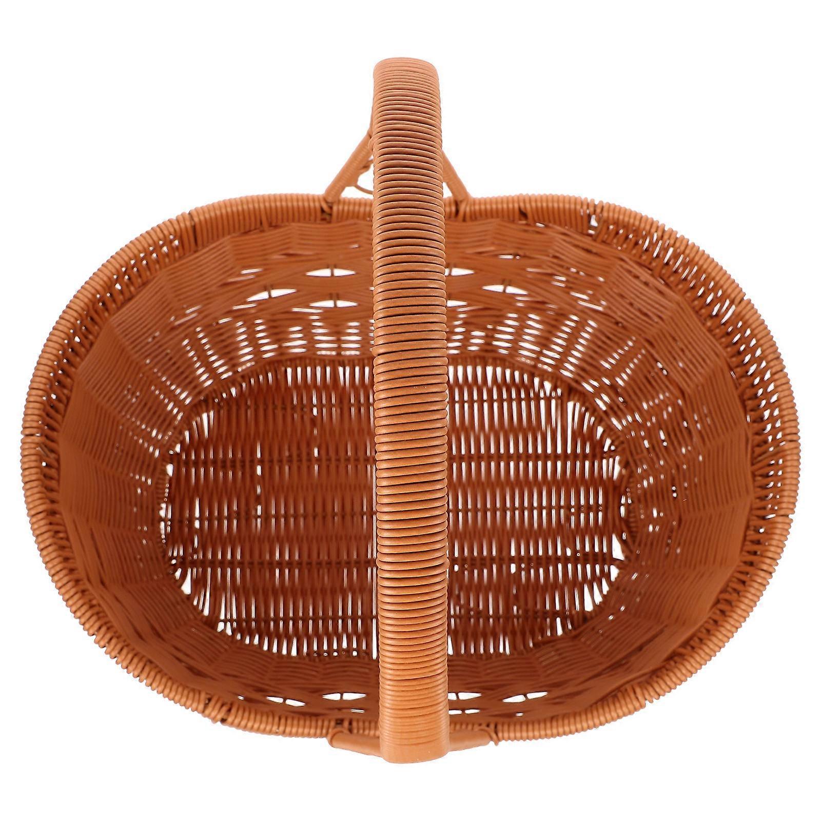 Large Capacity Picnic Basket Woven Basket Mushroom Picking Small Size Faux Rattan Weaving 1Set