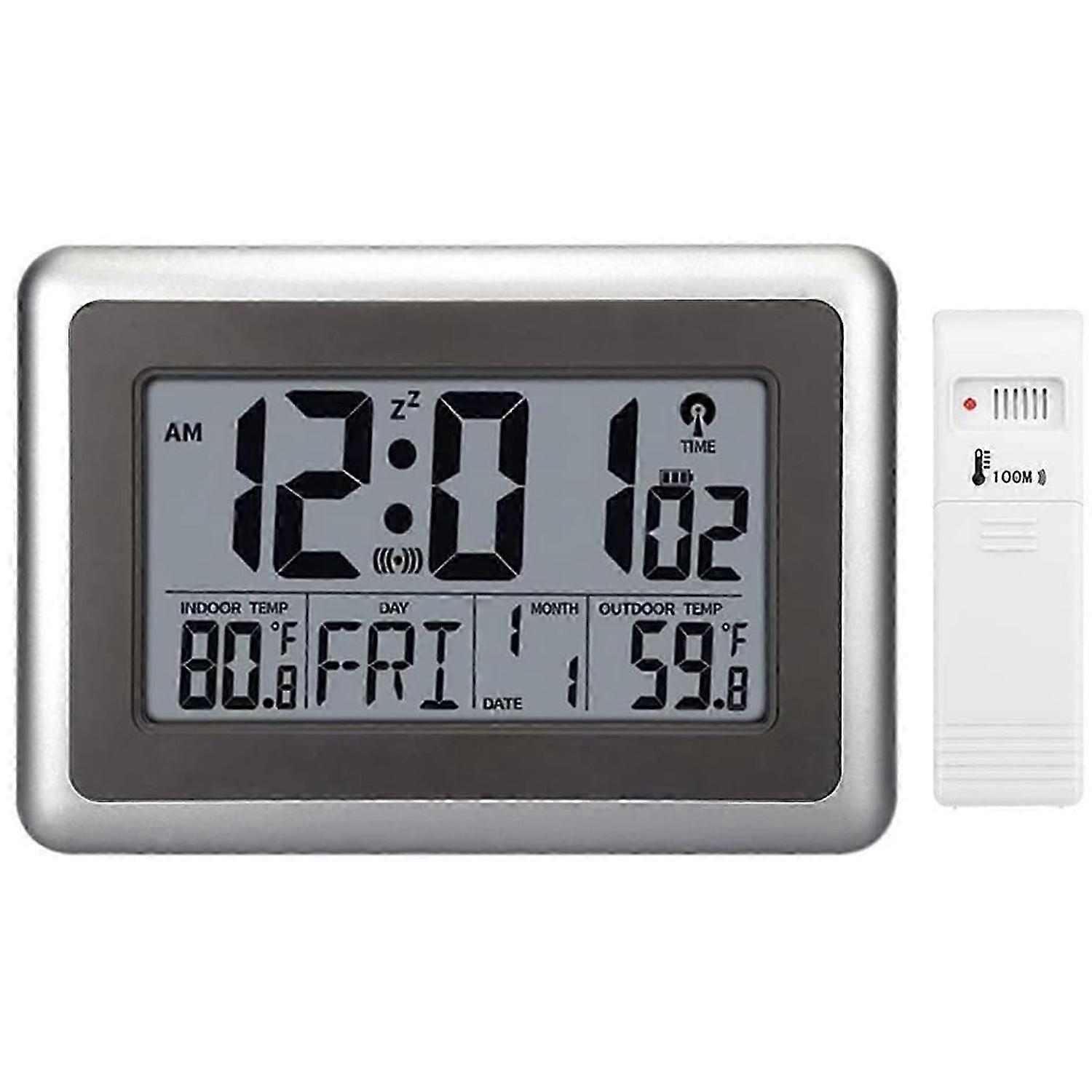 Large Display Wall Desk Clock with Indoor Outdoor Temperature, Date, Calendar, and Digital Alarm for Kitchen