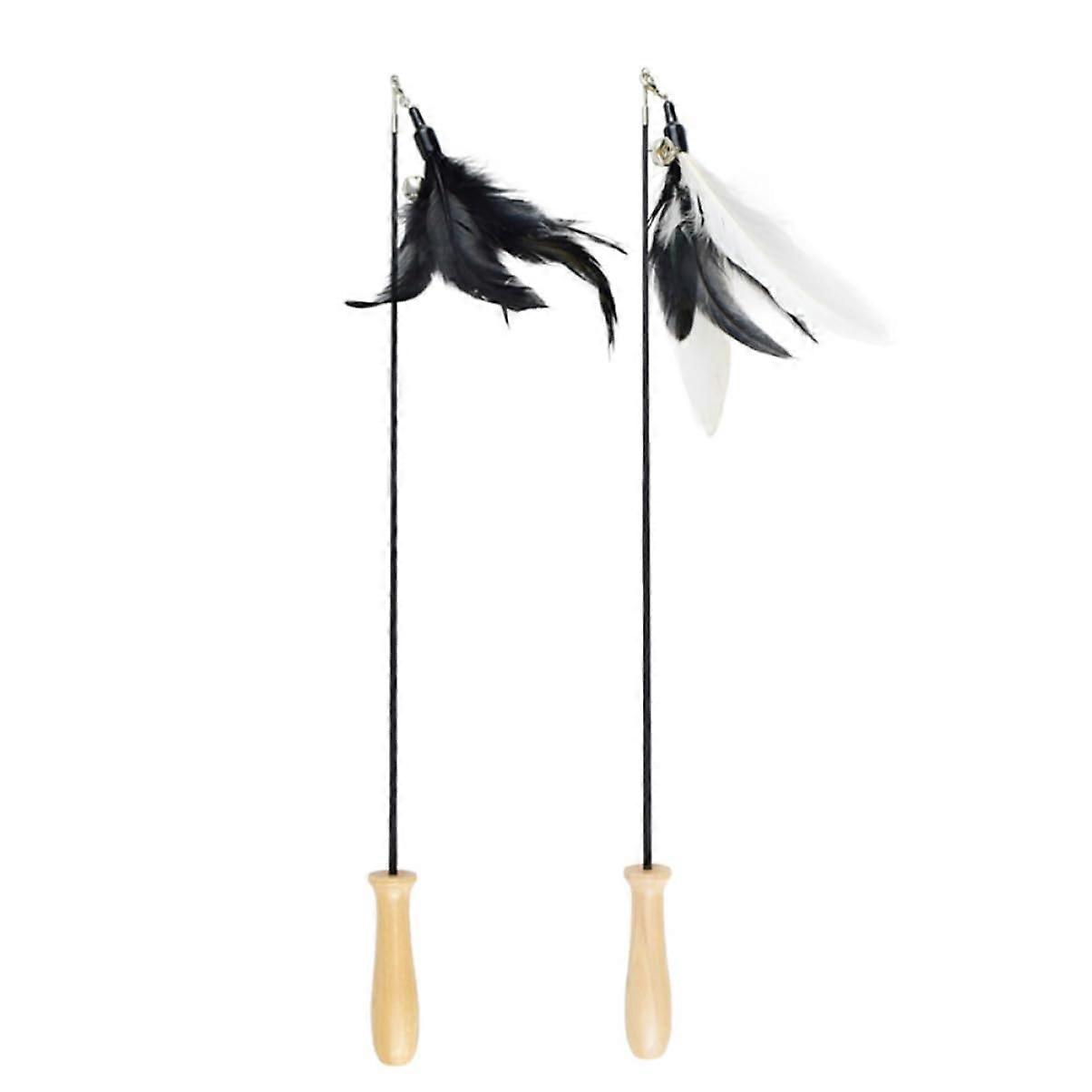 Interactive Cat Toy Set – 2 Teaser Sticks with Feather Attachments, Extendable Cat Wand for Kittens and Adult Cats Playtime