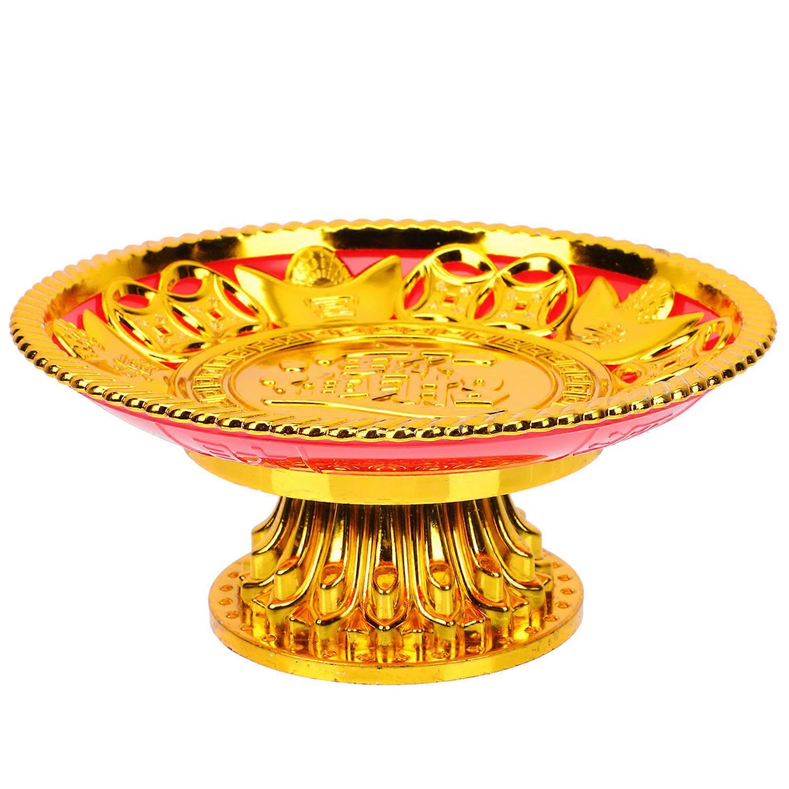 صينية تخزين بلاستيكية ذهبية للمستلزمات البوذية وتزيين قطر 7 بوصات