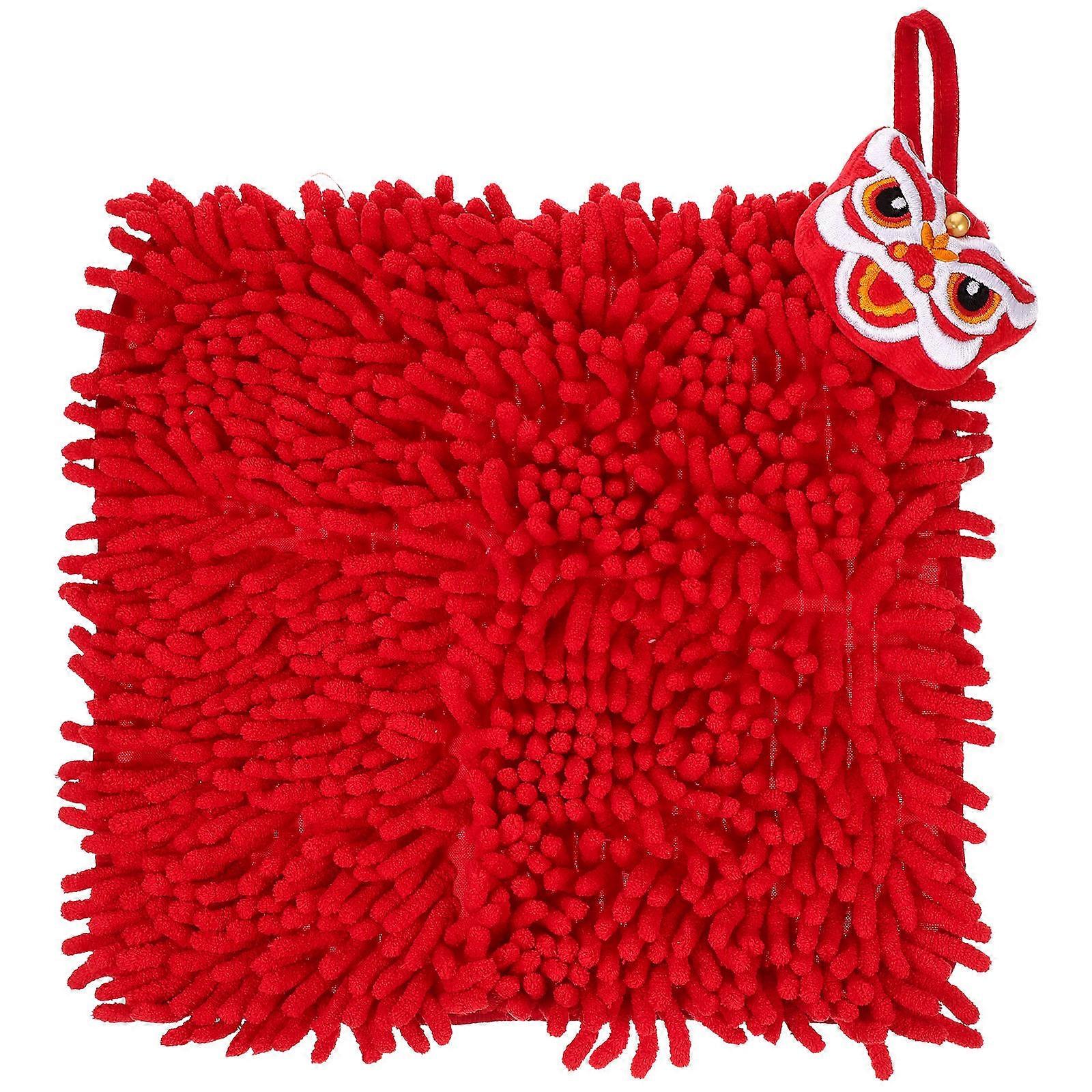 Fluffy Ball Hand Towel Chinese New Year Series Bathroom 25X25X1.5Cm Quick Drying 1Set