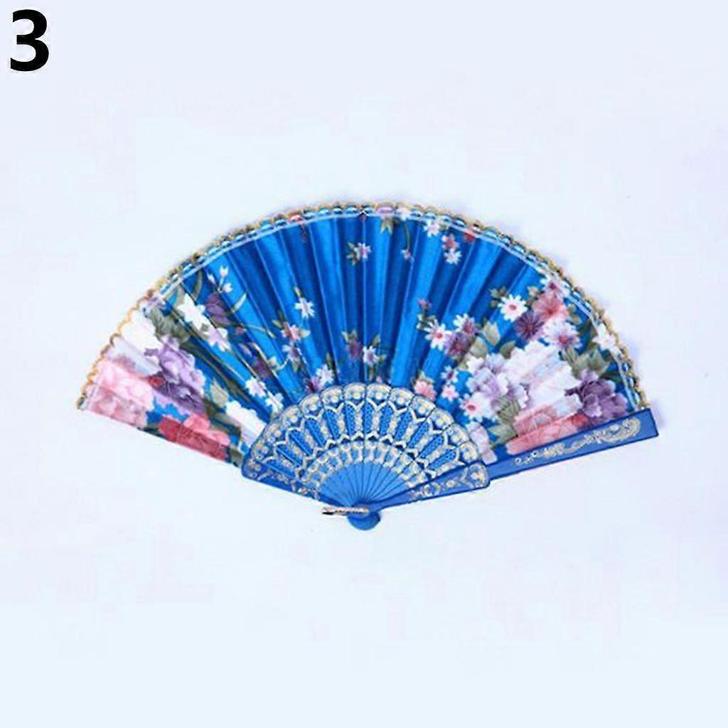 Retro Style Butterfly Floral Print Wedding Dance Folding Fan - Light Blue