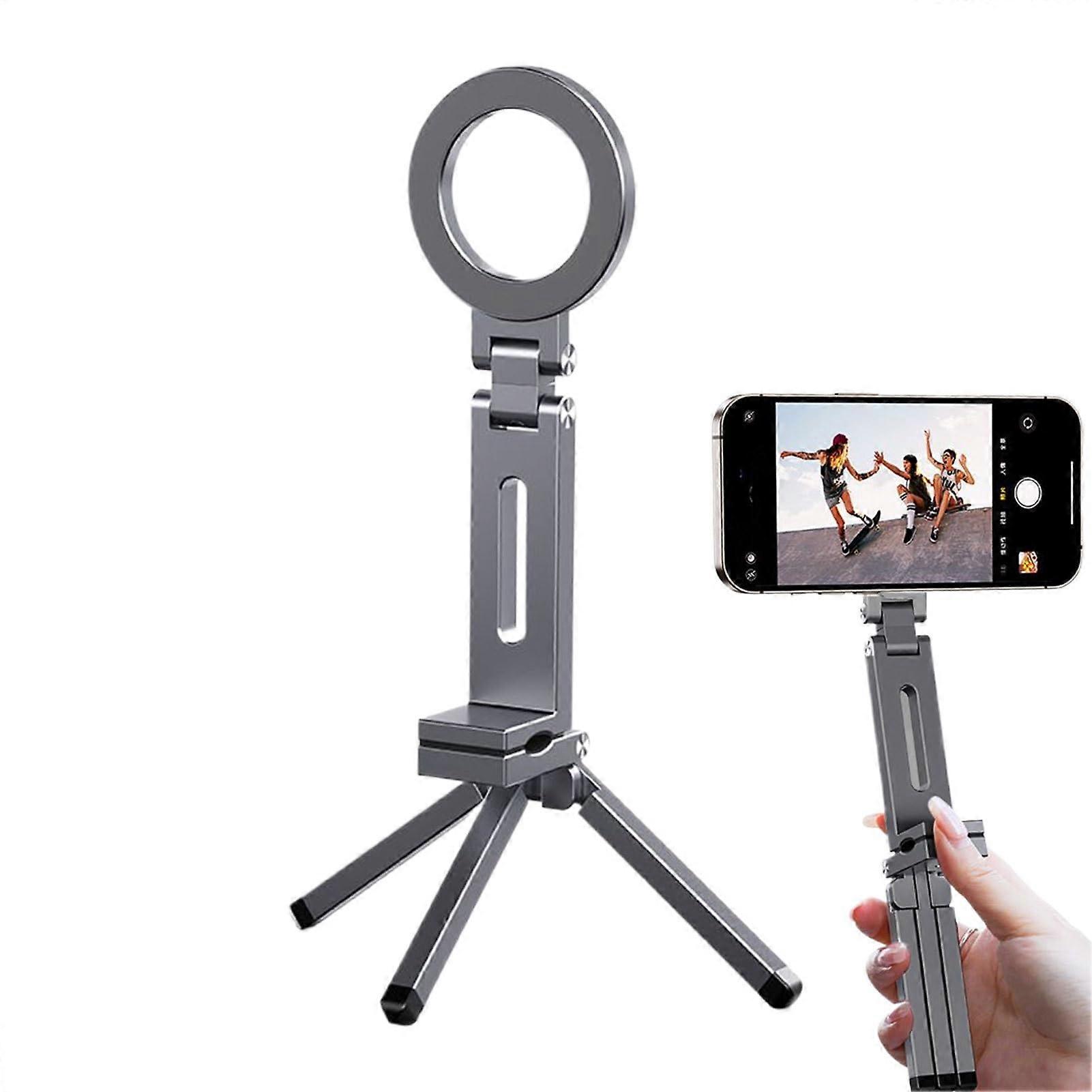 Magnetic Stand – Mini Aluminum Tripod  Portable, Foldable, Rotatable Clip Stand for Phone, Smartphone, Gray