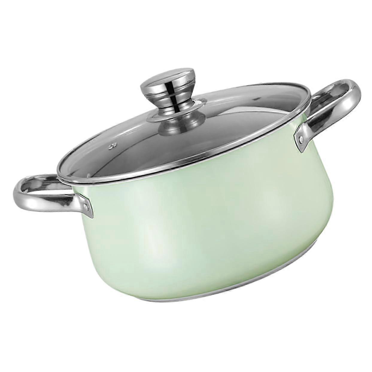 Soup pot with sturdy and smooth surface, suitable for induction and gas stoves, easy to clean, durable, and heatresistant.