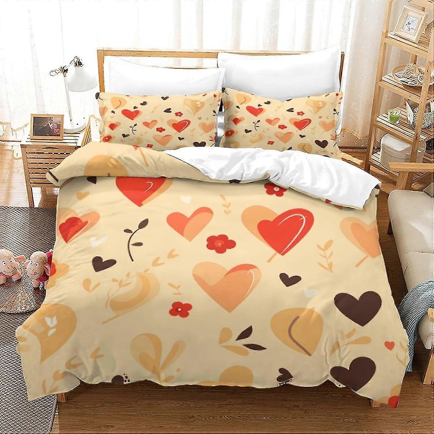 Bedding Duvet Cover Set 3D Print Valentine's Day Love Quilt Cover, Suitable for Various Size Microfibre Duvet Cover Set with Pillows