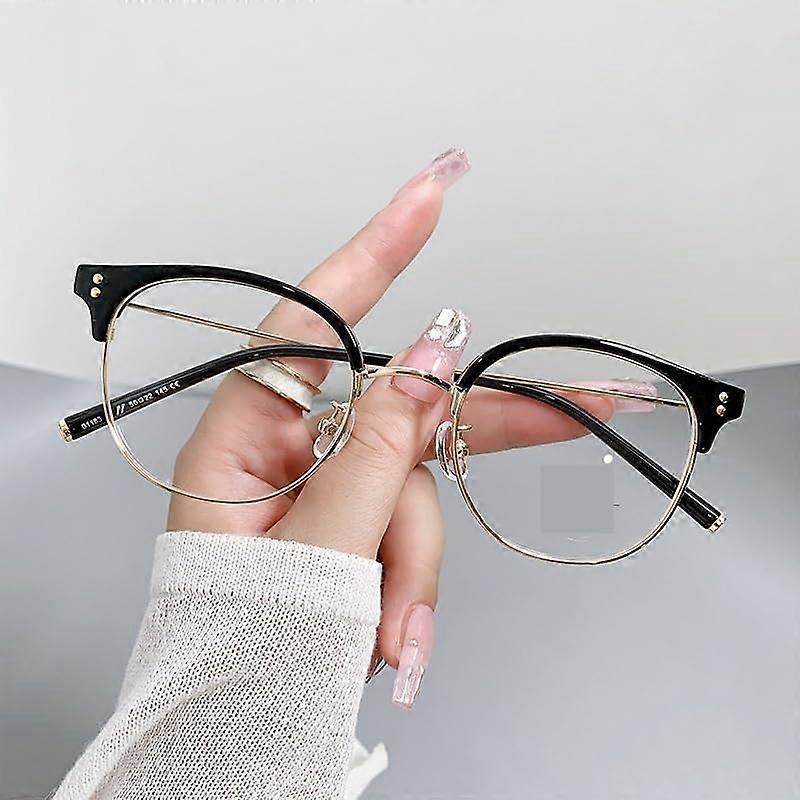 AntiEye Strain Robust Reading Glasses Retro Oval AntiBlue Light Computer Reader HD (BlackGold, 100)