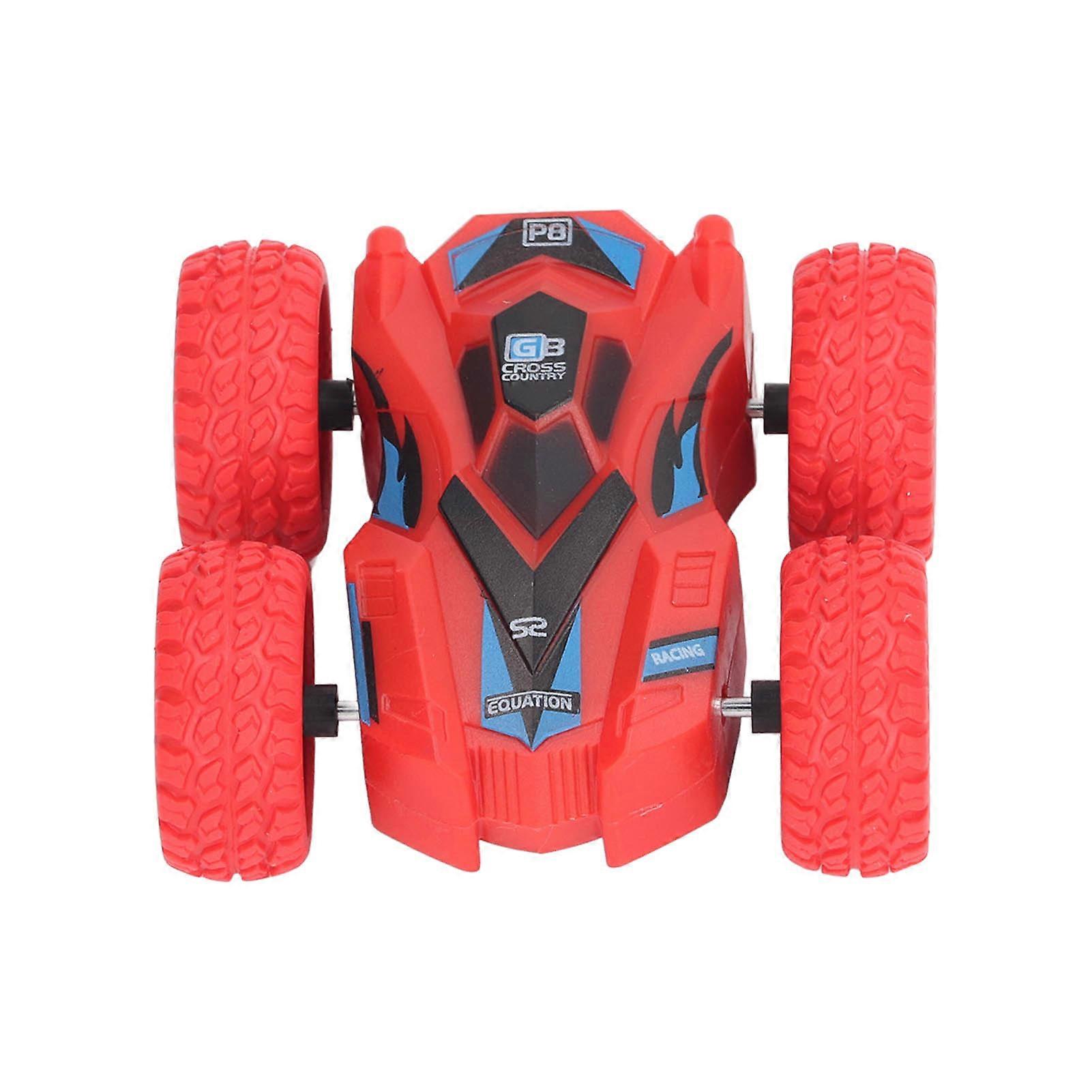 Double Sided Pull Back Car Friction Powered 4 Big Tires 360 Degree Rotating Mini Flips Inertia Stunt Car Red 