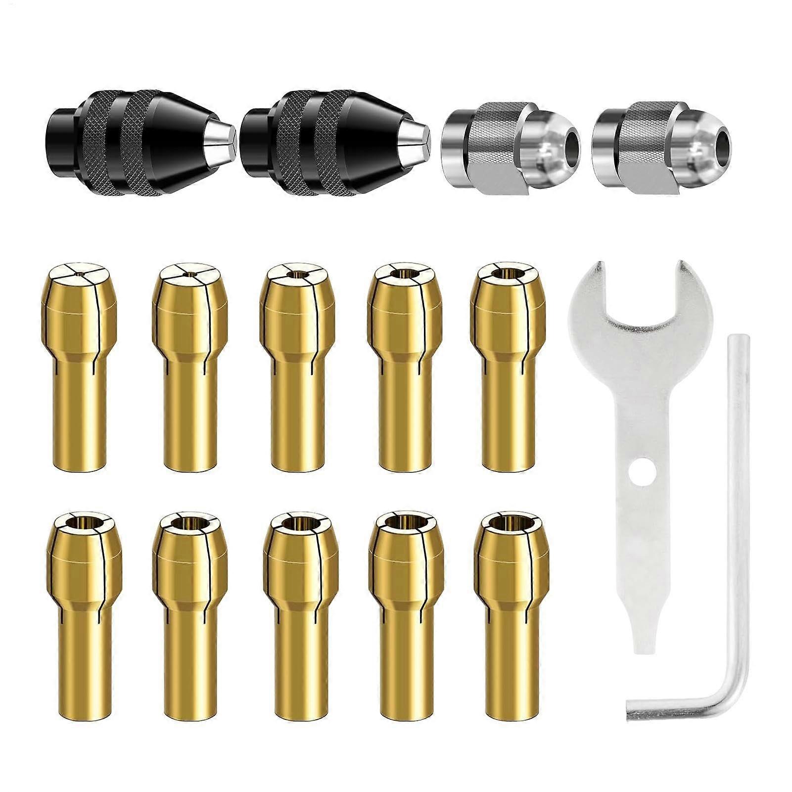 Collet Set, Brass Rotary Tool Chuck, Quick Change 1/32 to 1/8 Inch Replacement for Electric Grinding Tools