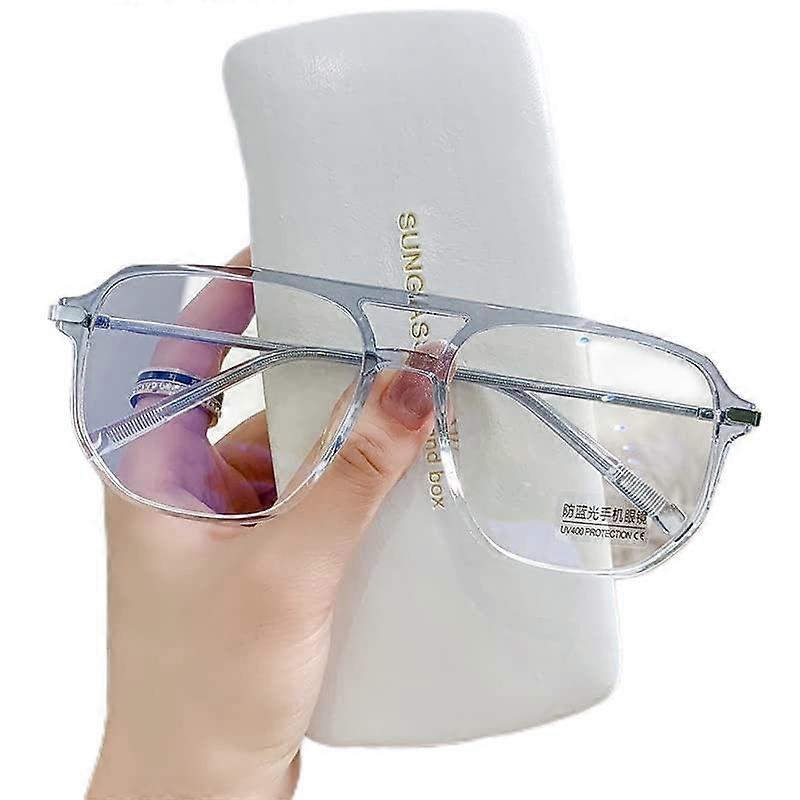 Oversized Square Aviator Blue Light Blocking Reading Glasses (Blue, 0.00)