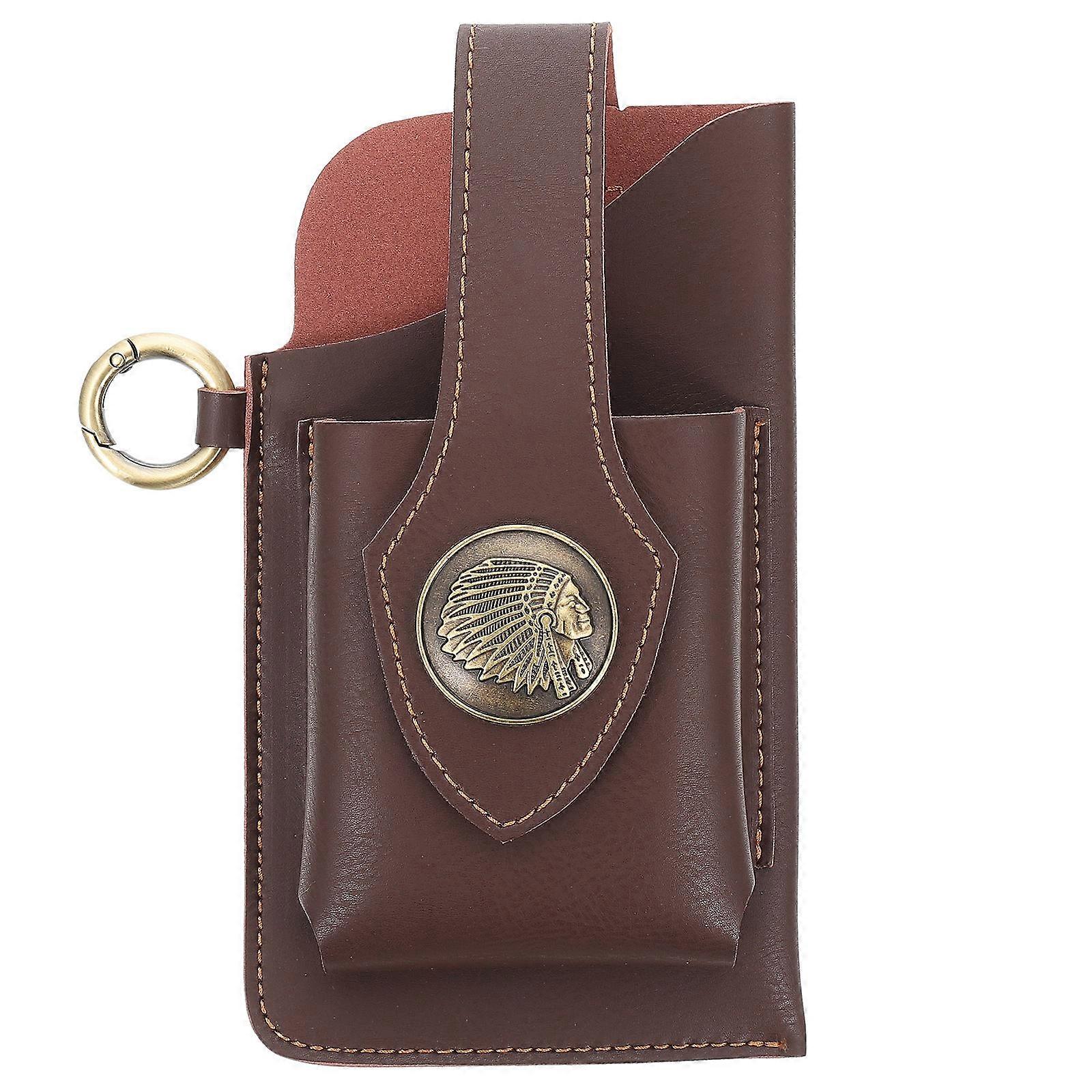 Brown PU Mobile Phone Waist Bag Multiuse Storage Pouch with Snap Fastener for Daily Use