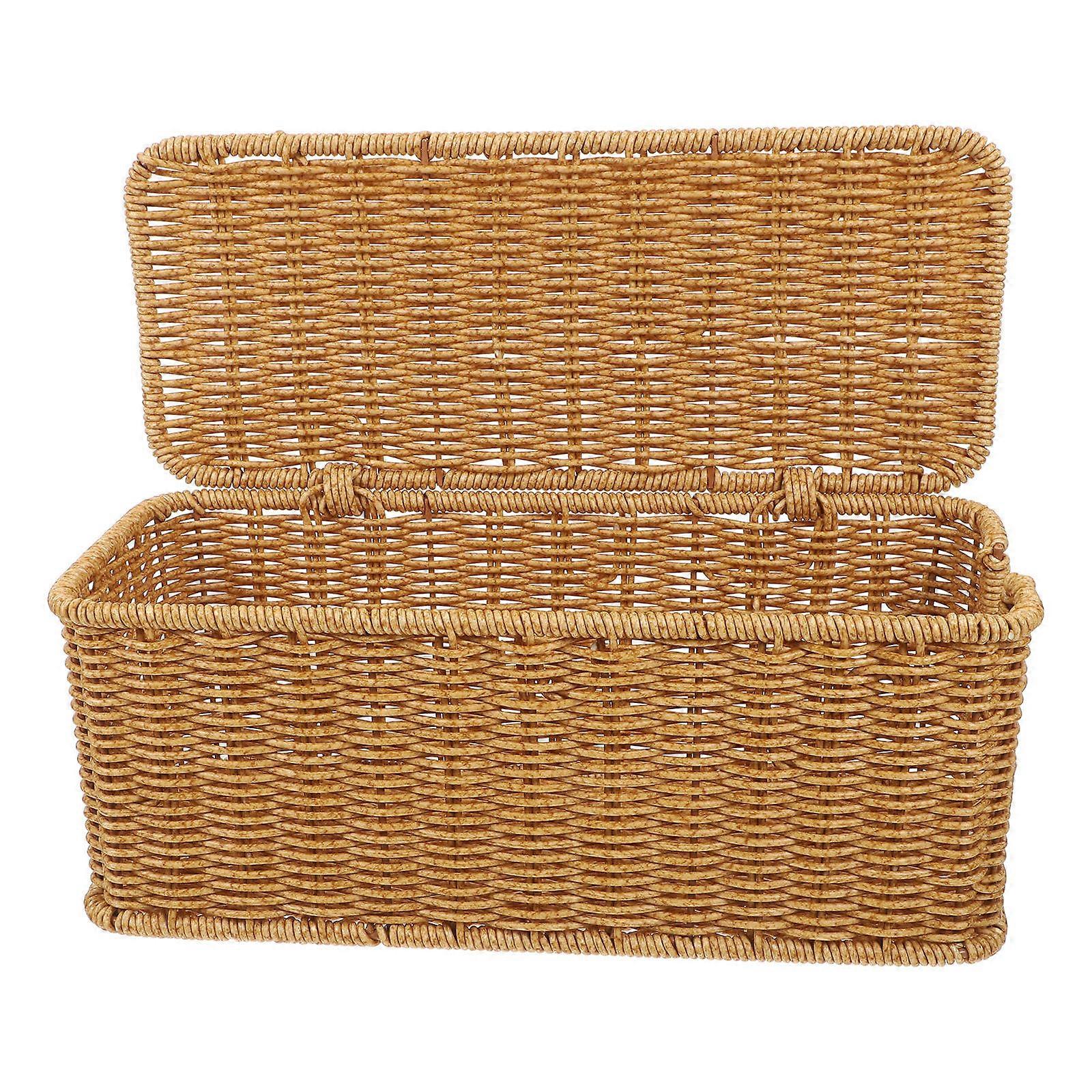 Faux Rattan Cable Management Box – Large Cord Organizer Bin for Power Strips & Wire Storage, Spacious Multi Purpose Cable Box for Desks