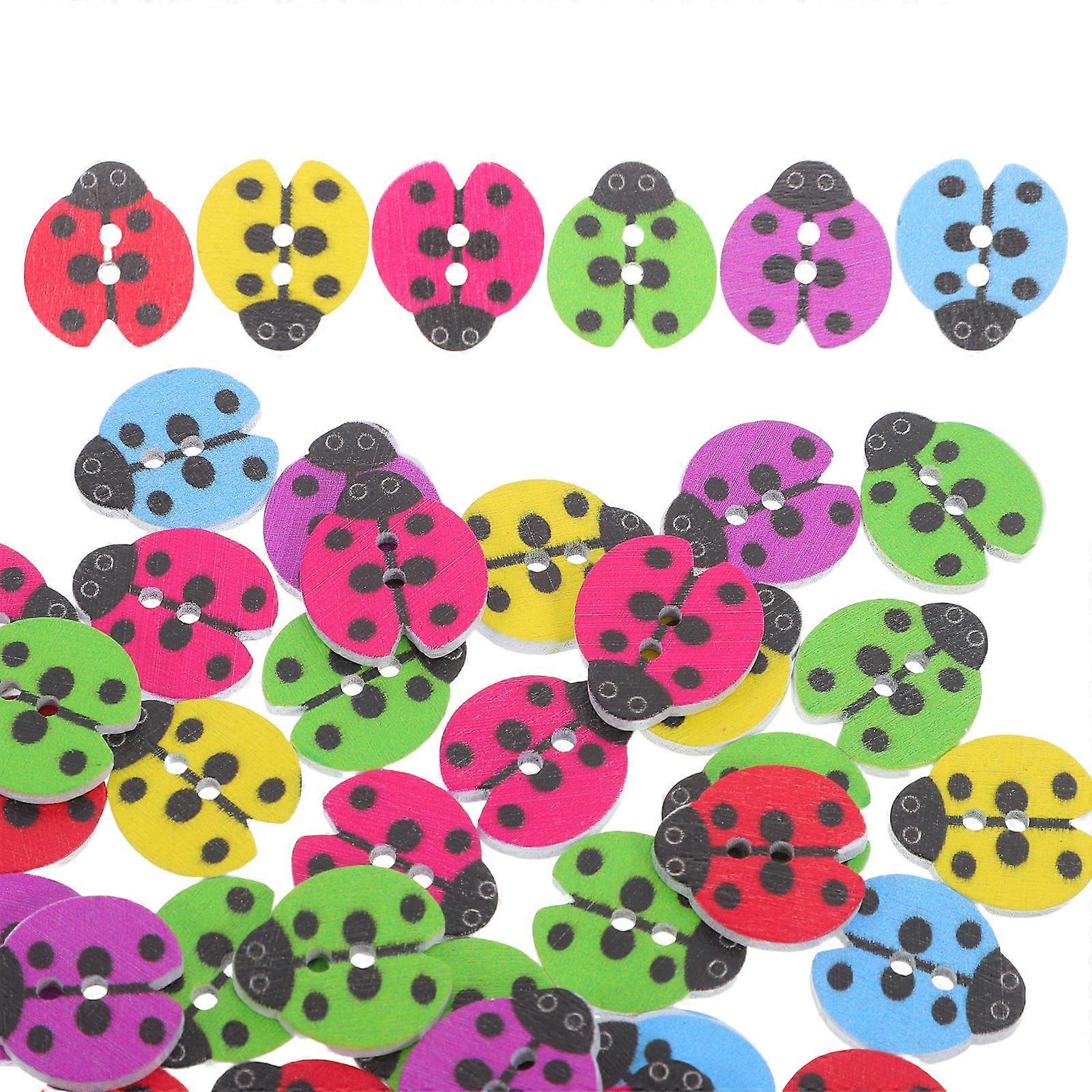 Ladybug Buttons Wood Material Mixed Color 2 Holes Button Sewing Craft Fabric Decoration 100Pcs