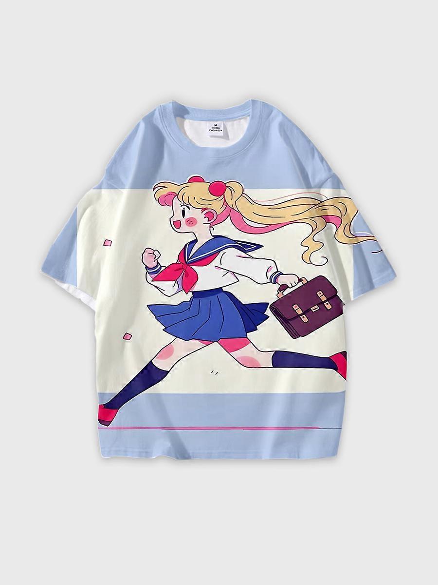 T-shirt round neck Role Pattern loose short sleeve D2366