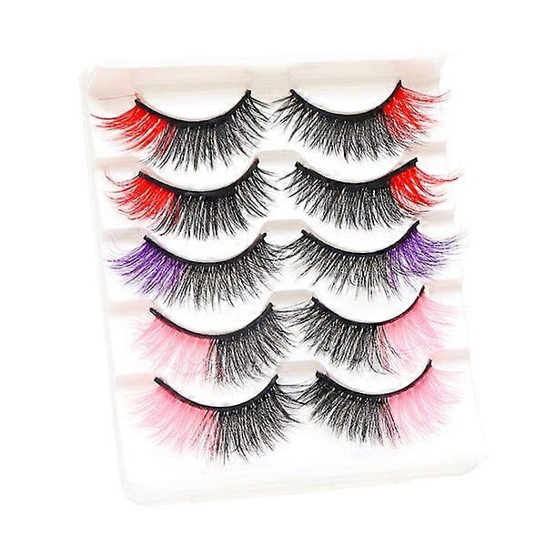 5 Pairs Colorful False Eyelashes Colored Faux Mink Eyelashes Natural Look Fluffy Eyelashes 3D Effect False Colored