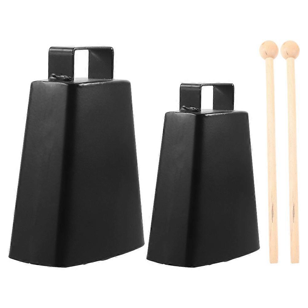Black Metal Cowbells with Stick and Handle – Lightweight Hand Percussion for Drum Sets, Music Classrooms, and Sporting Events