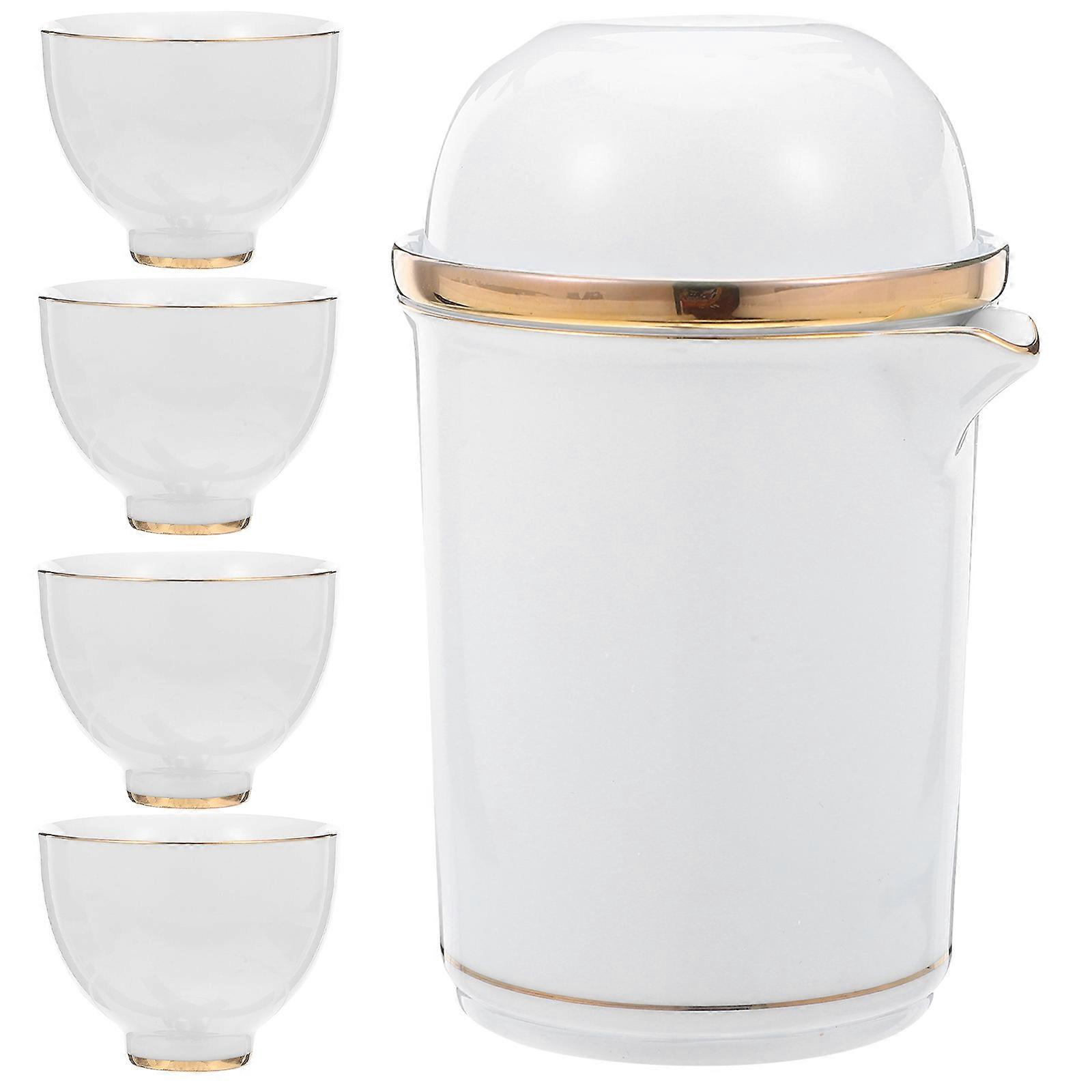 Mini Travel Tea Set with Ceramic Teapot and Four Cups for Camping