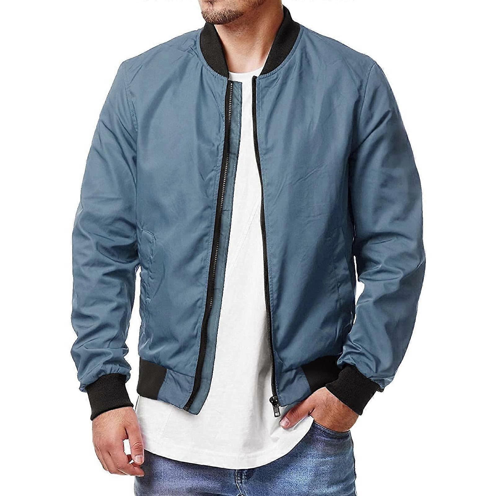 Men's Lightweight Bomber Jacket with Pockets, Summer, XL Blue
