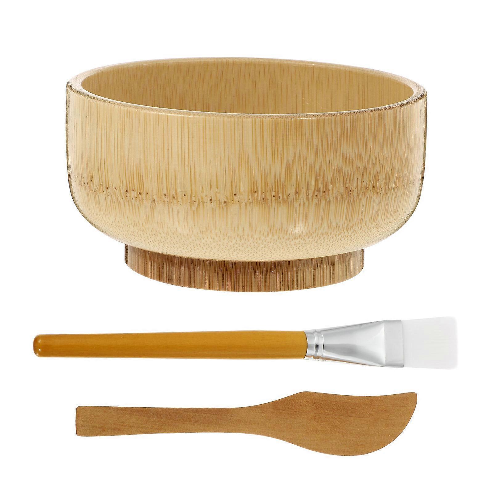 Khaki Face Mask Mixing Tool Set with Synthetic Bowl and Spatula for DIY Use at Home or Salon 1Set