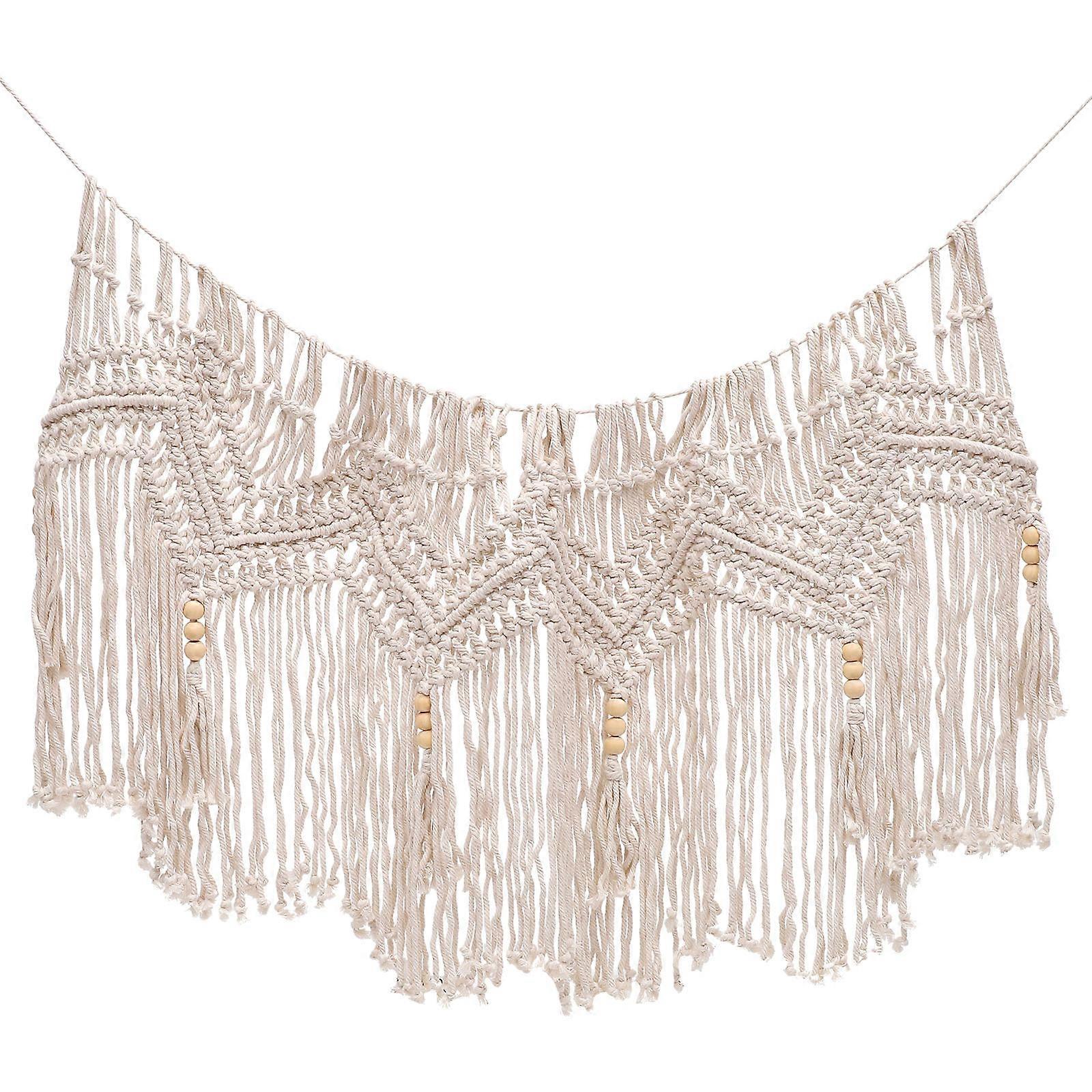 Bohemian Style Cotton Tapestry Wall Tapestry Valance Rustic Elegance Beige for Decor