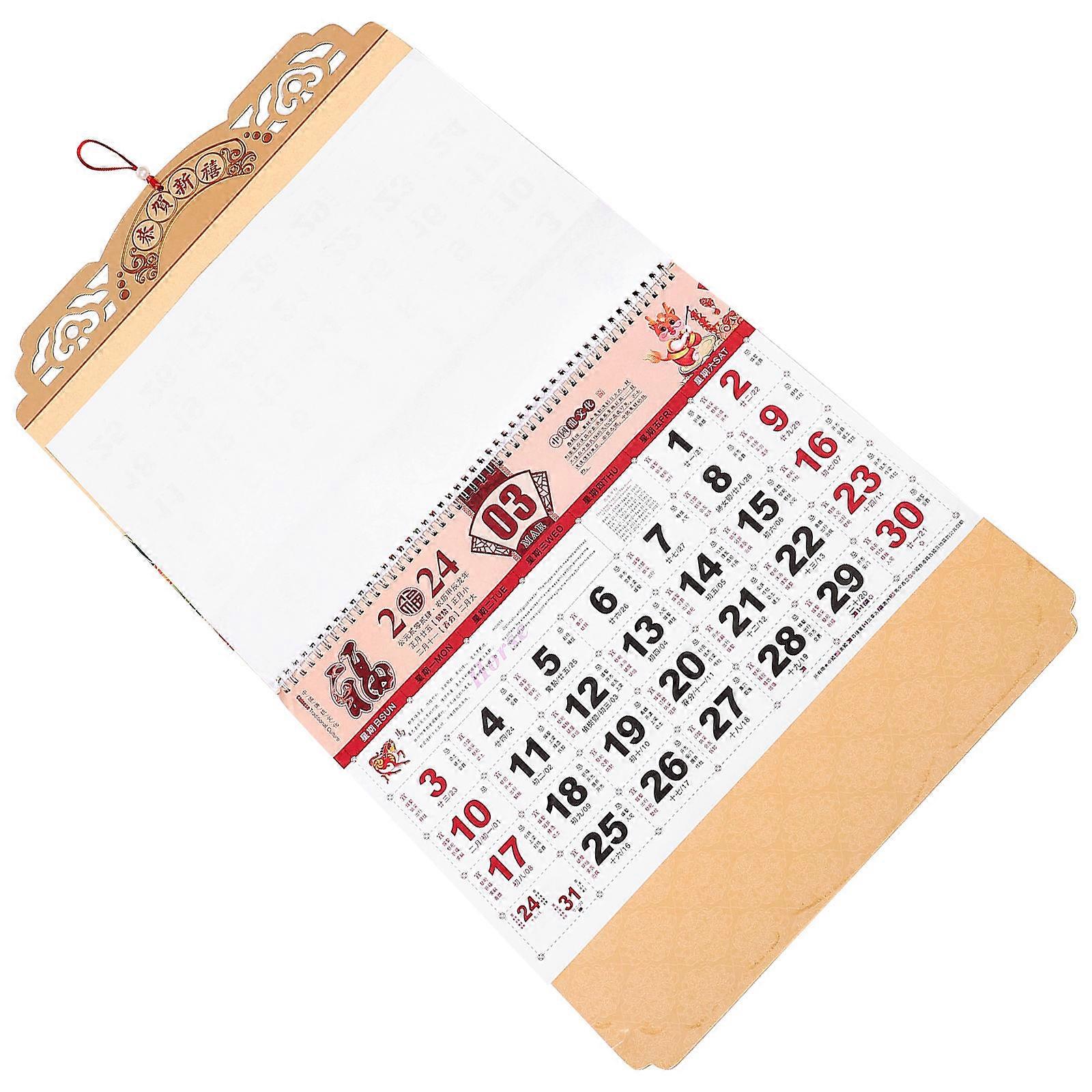 Chinese New Year Wall Calendar Rectangular Use Gregorian Date Display Decorative Function 1Set