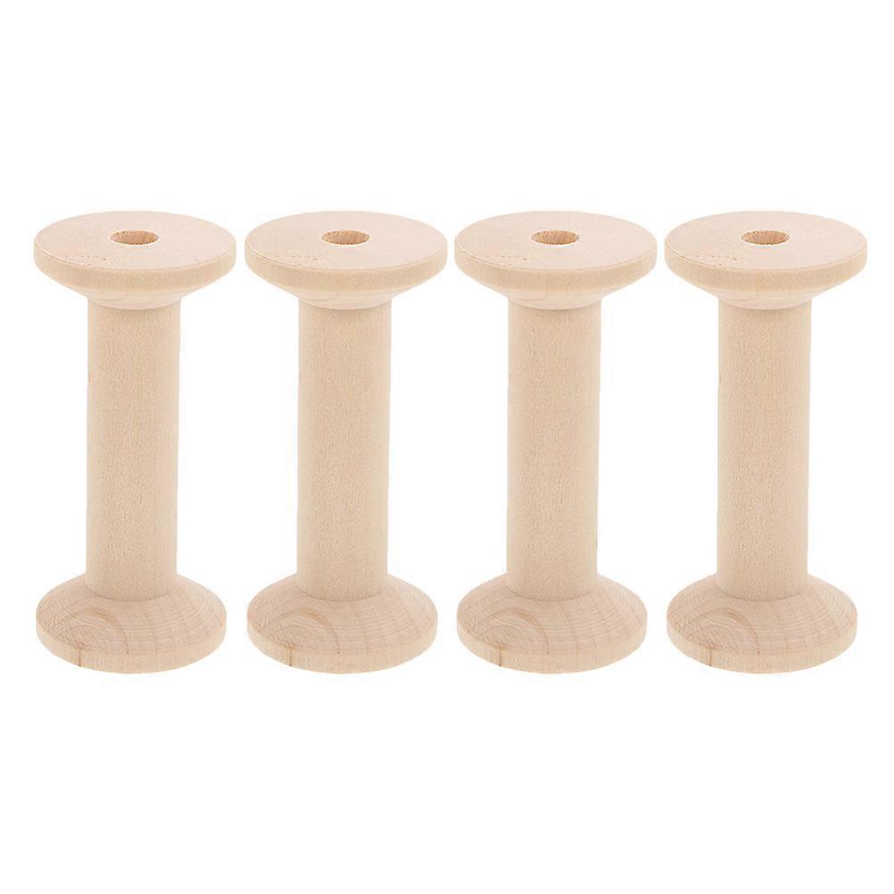 Wooden Spool Organizer 4Pcs Cylindrical Sewing Tool For Artists Crafts And DIY Projects In Beige Color Featuring Smooth Winding